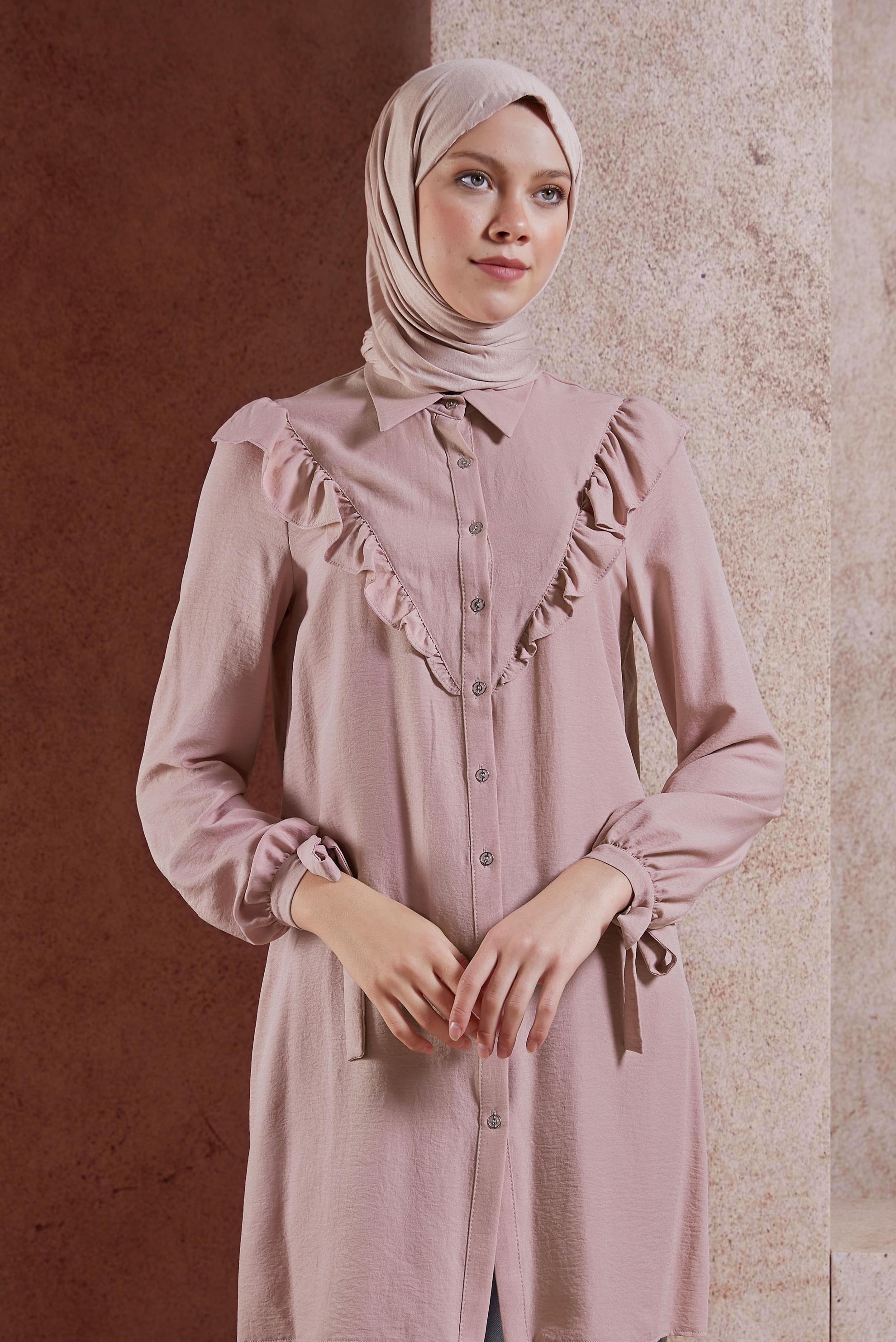 Tesettür giyim PUDRA FIRFIR DETAYLI TUNİK 44585