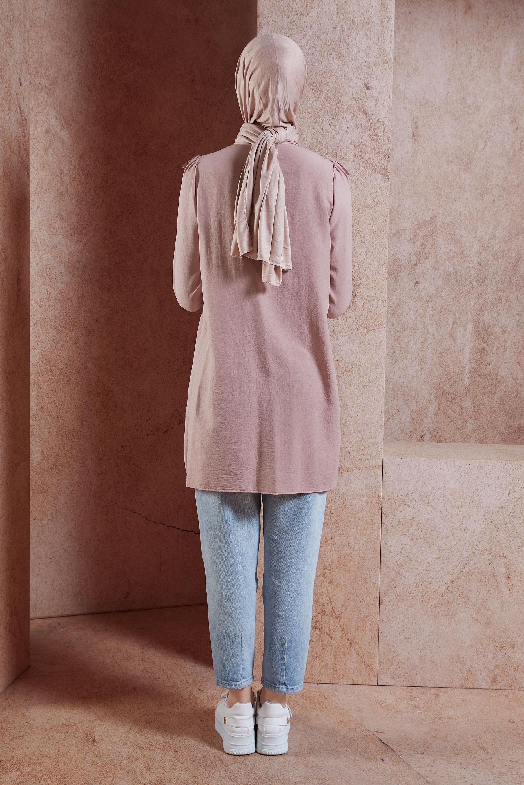 Tesettür giyim PUDRA FIRFIR DETAYLI TUNİK 44585