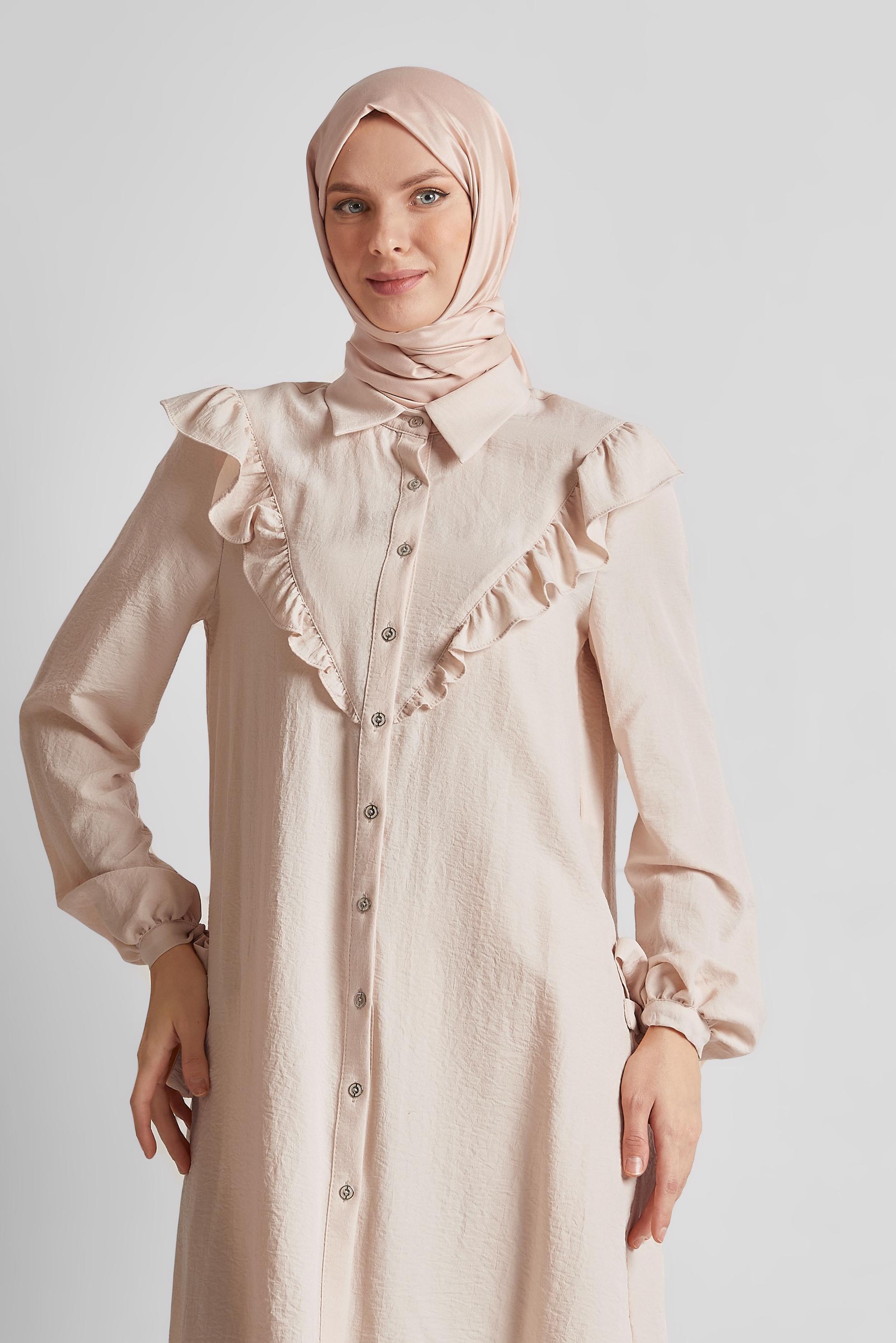 Tesettür giyim PUDRA FIRFIR DETAYLI TUNİK 44585