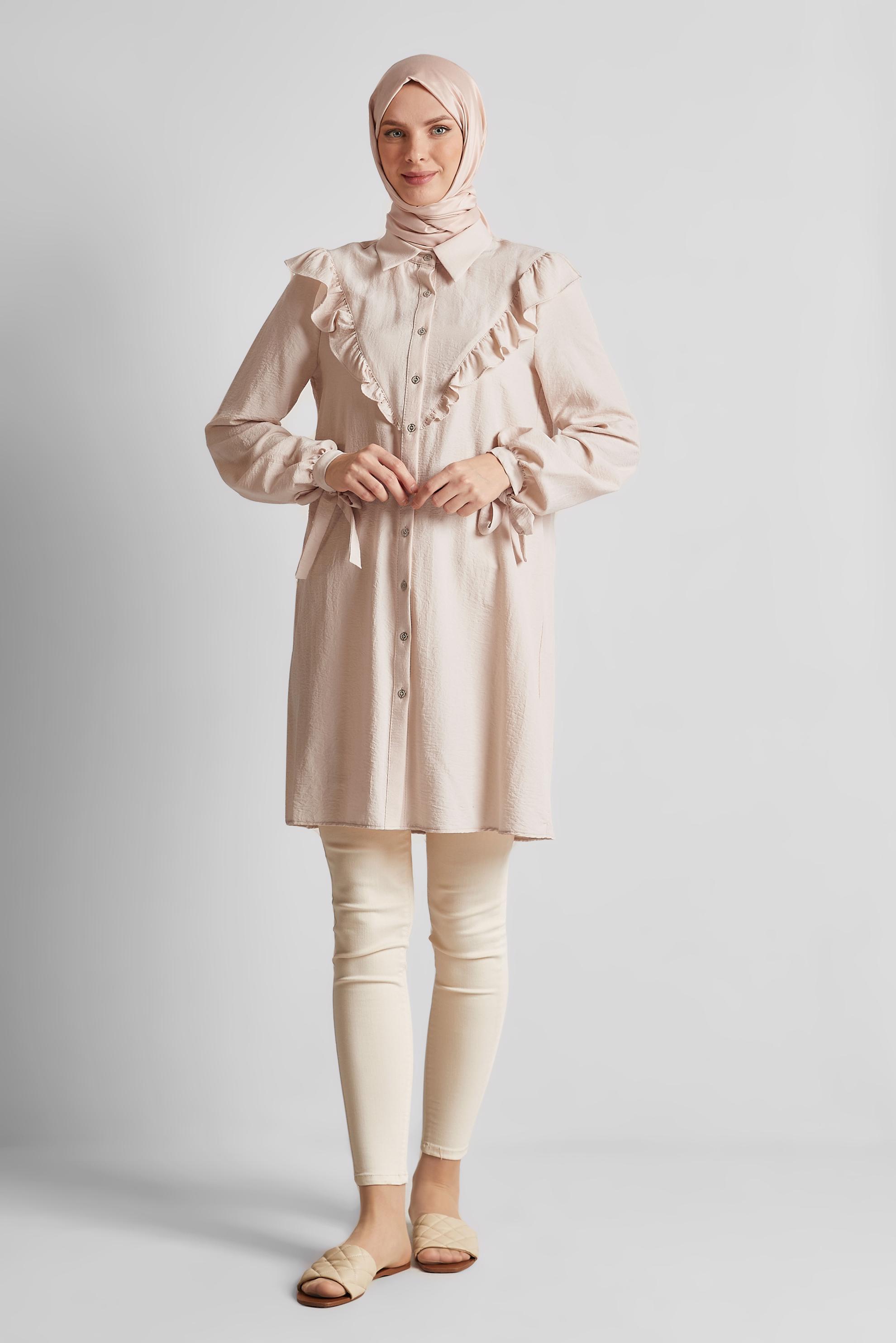 Tesettür giyim PUDRA FIRFIR DETAYLI TUNİK 44585