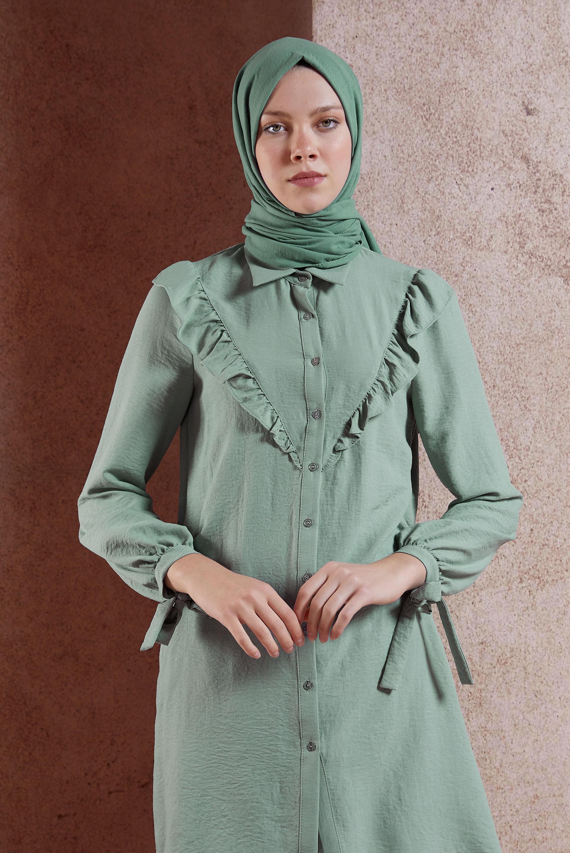 Tesettür giyim MAVİ FIRFIR DETAYLI TUNİK 44585