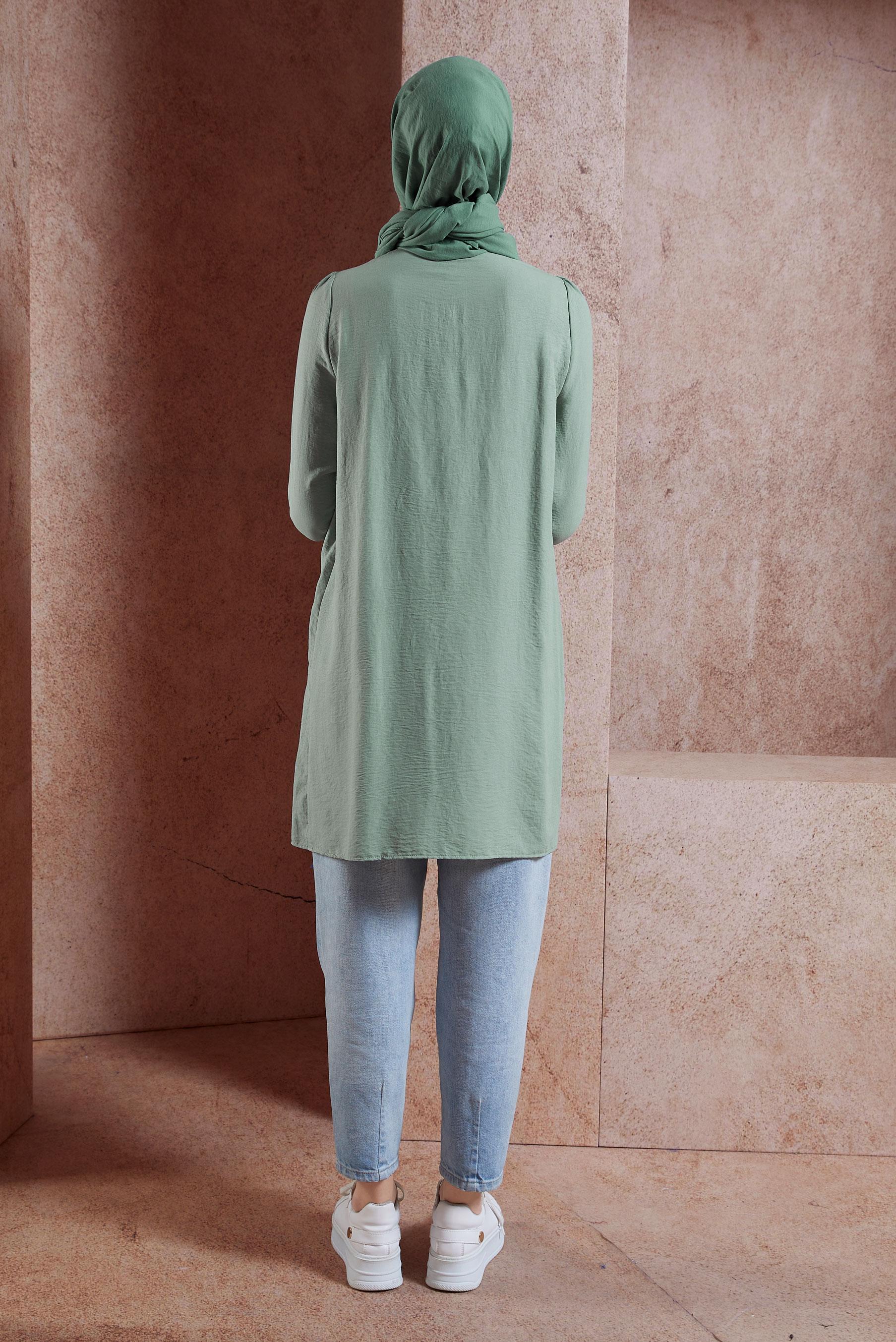 Tesettür giyim MAVİ FIRFIR DETAYLI TUNİK 44585