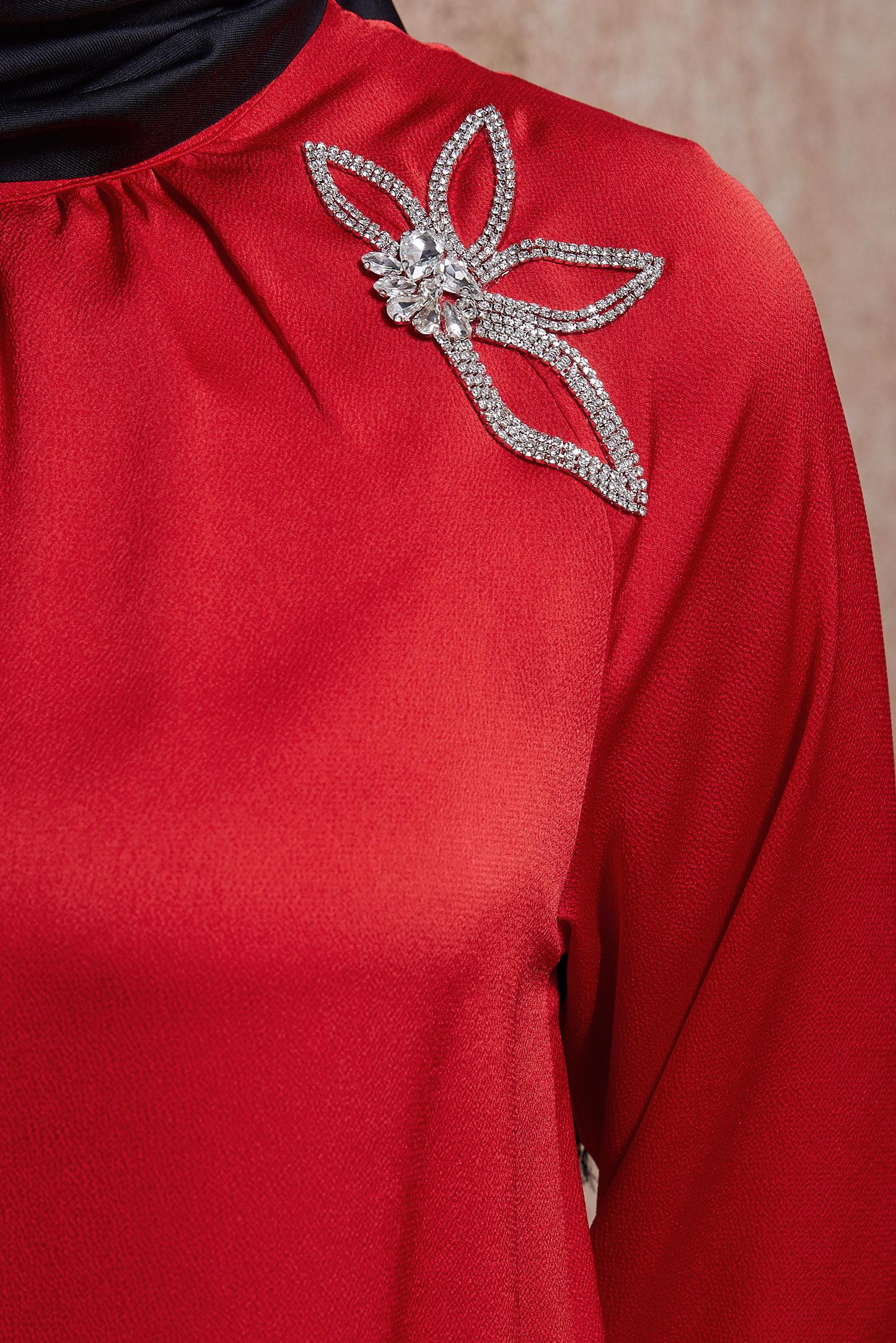 Tesettür giyim KIRMIZI TAŞ BASKILI SATEN TUNİK 44586