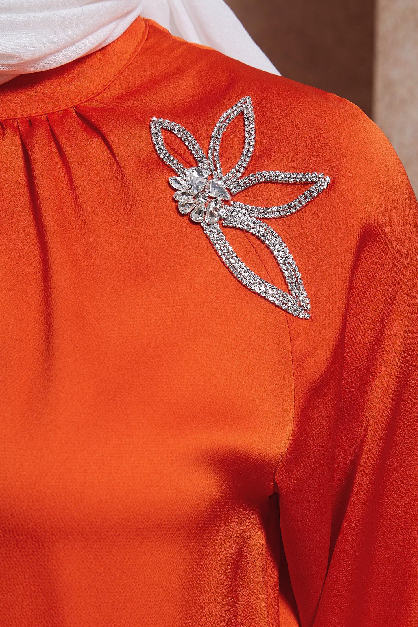 Tesettür giyim TURUNCU TAŞ BASKILI SATEN TUNİK 44586