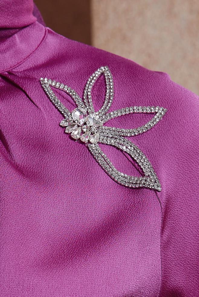 Tesettür giyim FUŞYA TAŞ BASKILI SATEN TUNİK 44586 - ALVİNA