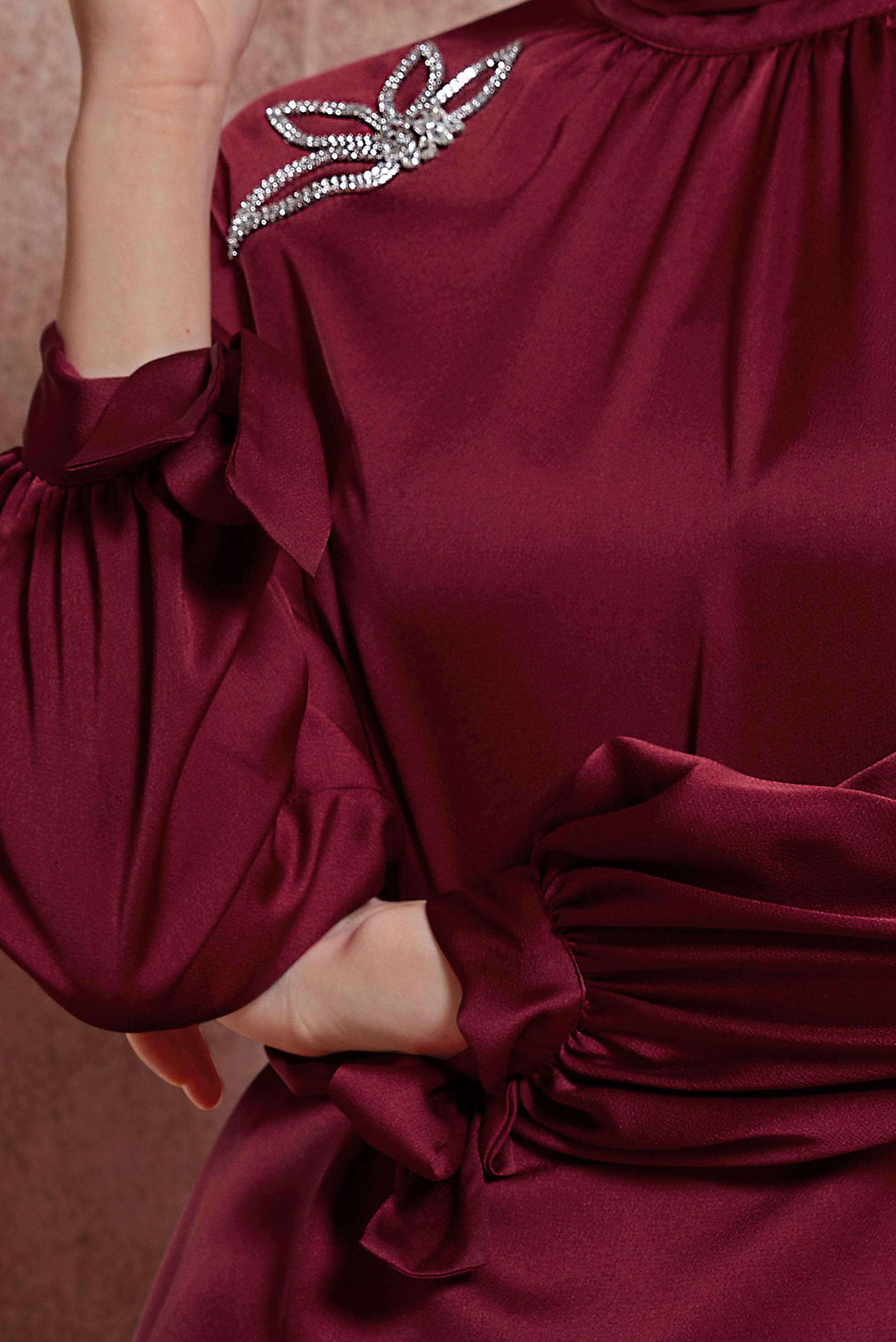 Tesettür giyim BORDO TAŞ BASKILI SATEN TUNİK 44586