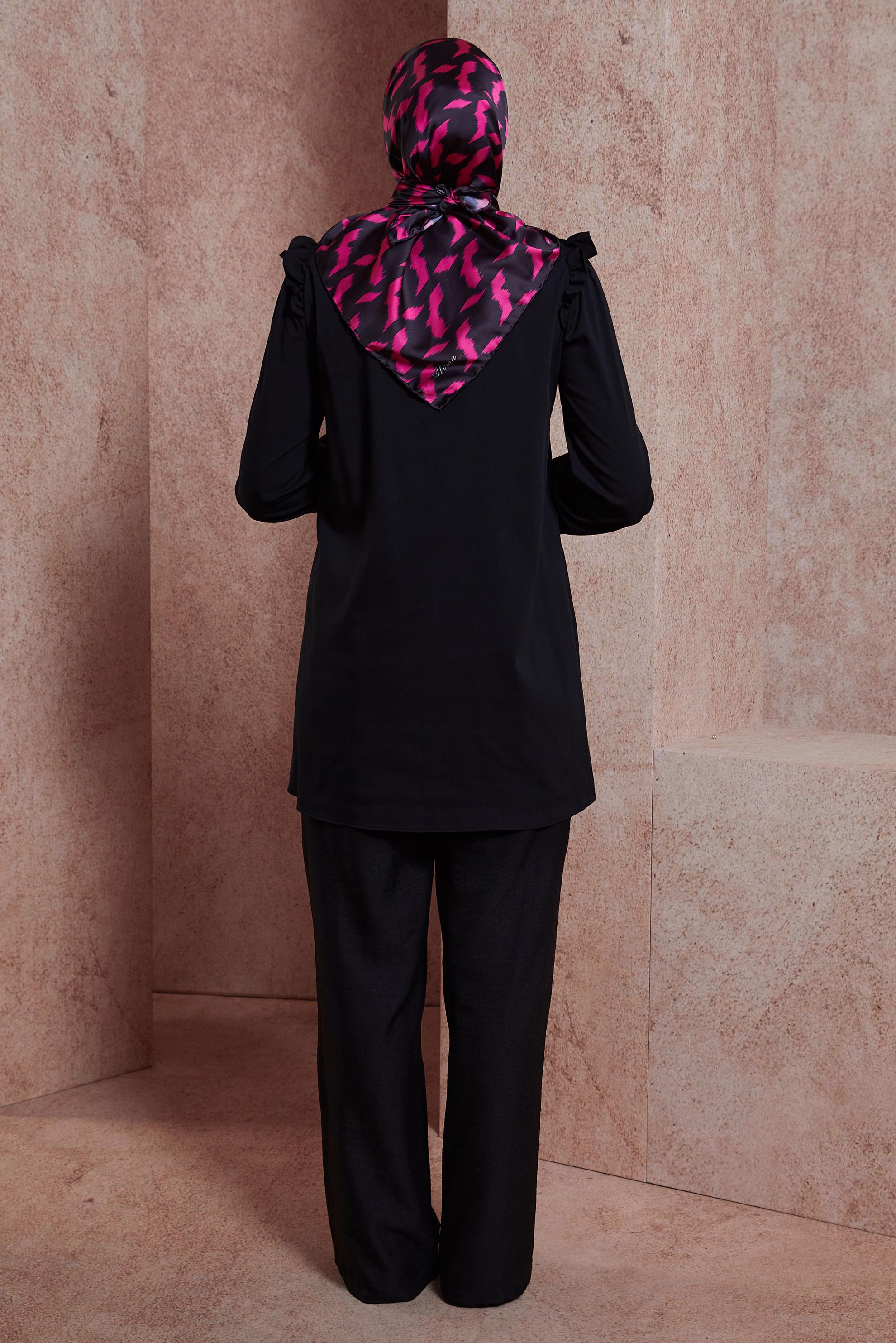 Tesettür giyim SİYAH FIRFIR DETAYLI GÖMLEK TUNİK 44589