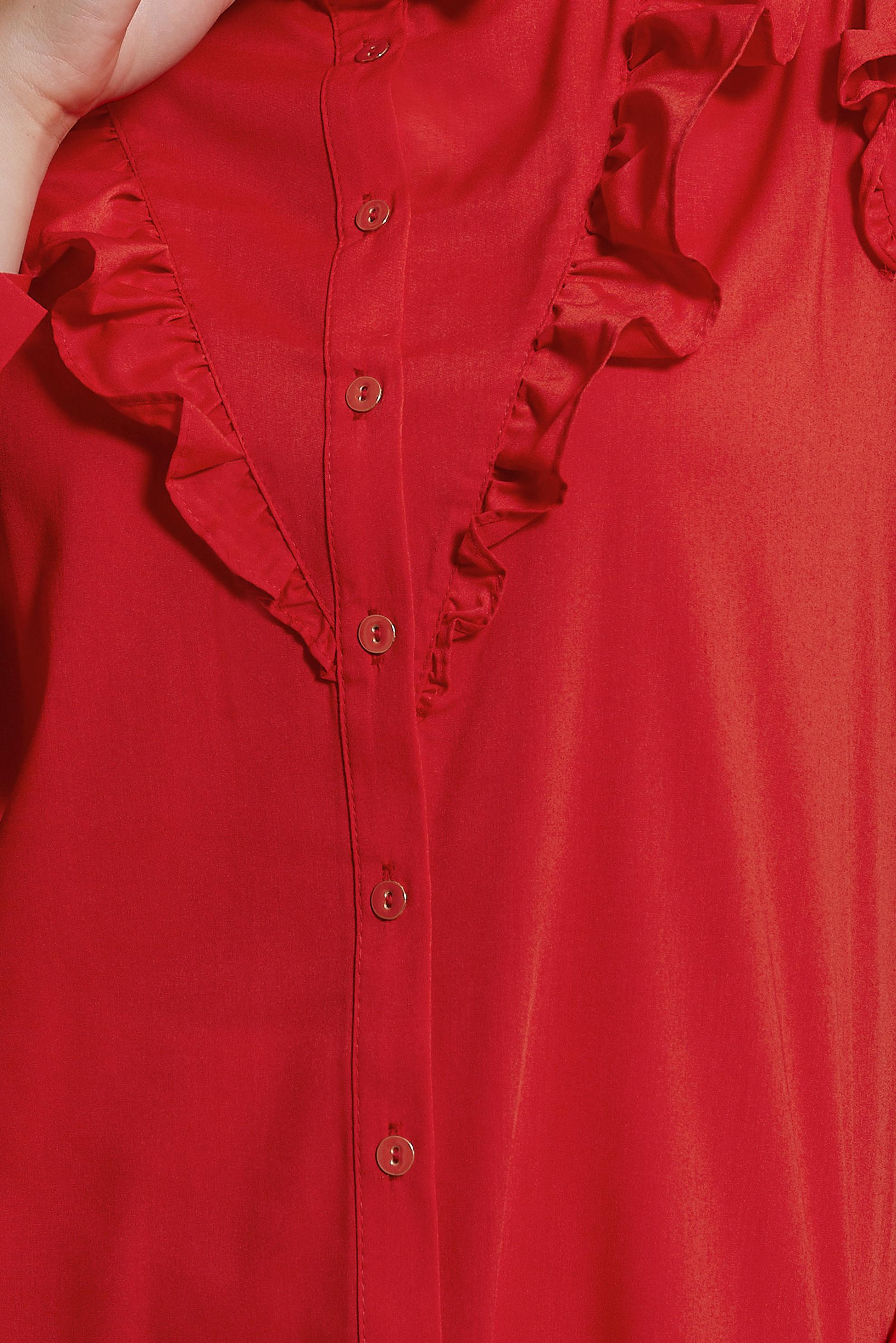 Tesettür giyim KIRMIZI FIRFIR DETAYLI GÖMLEK TUNİK 44589