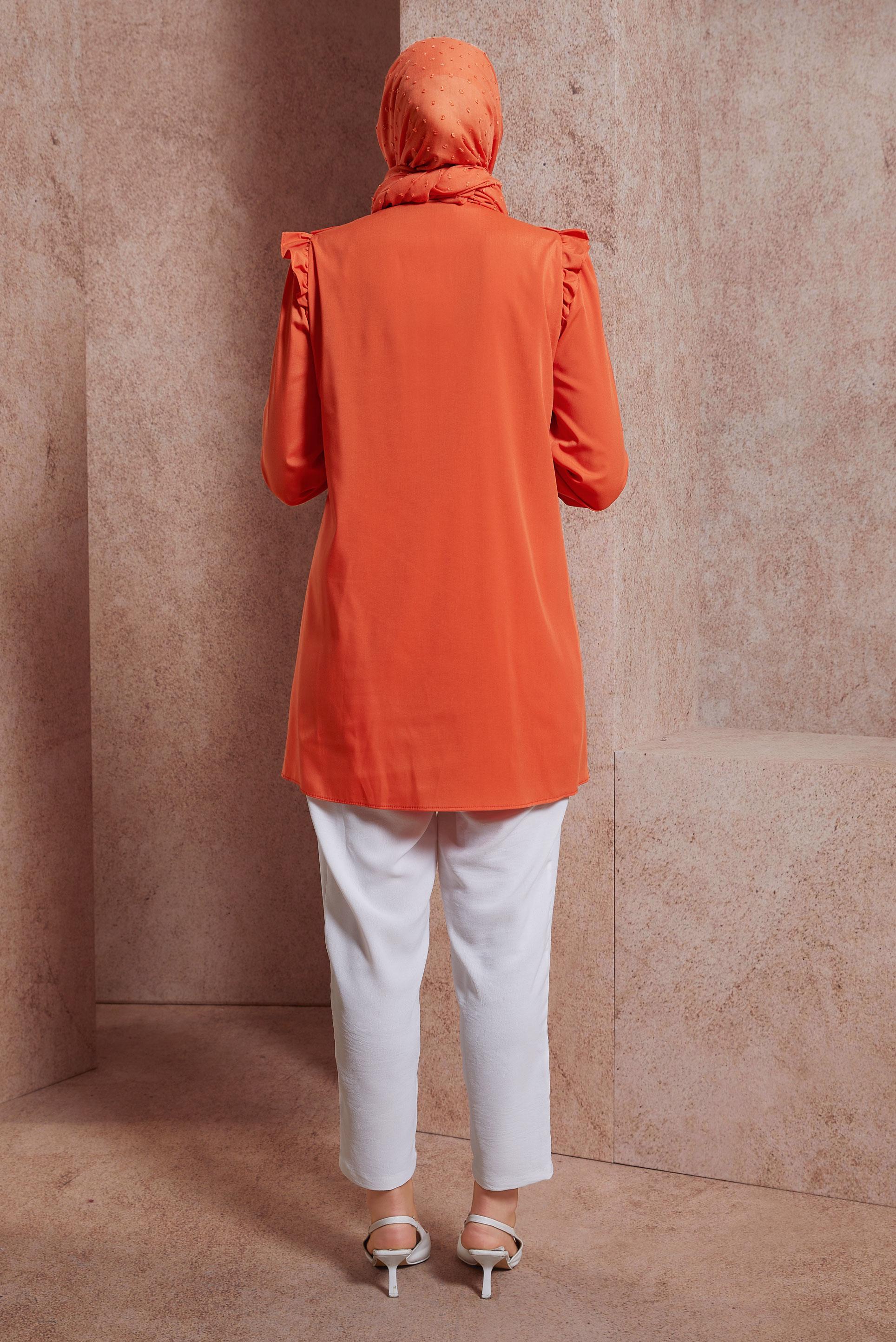 Tesettür giyim TURUNCU FIRFIR DETAYLI GÖMLEK TUNİK 44589