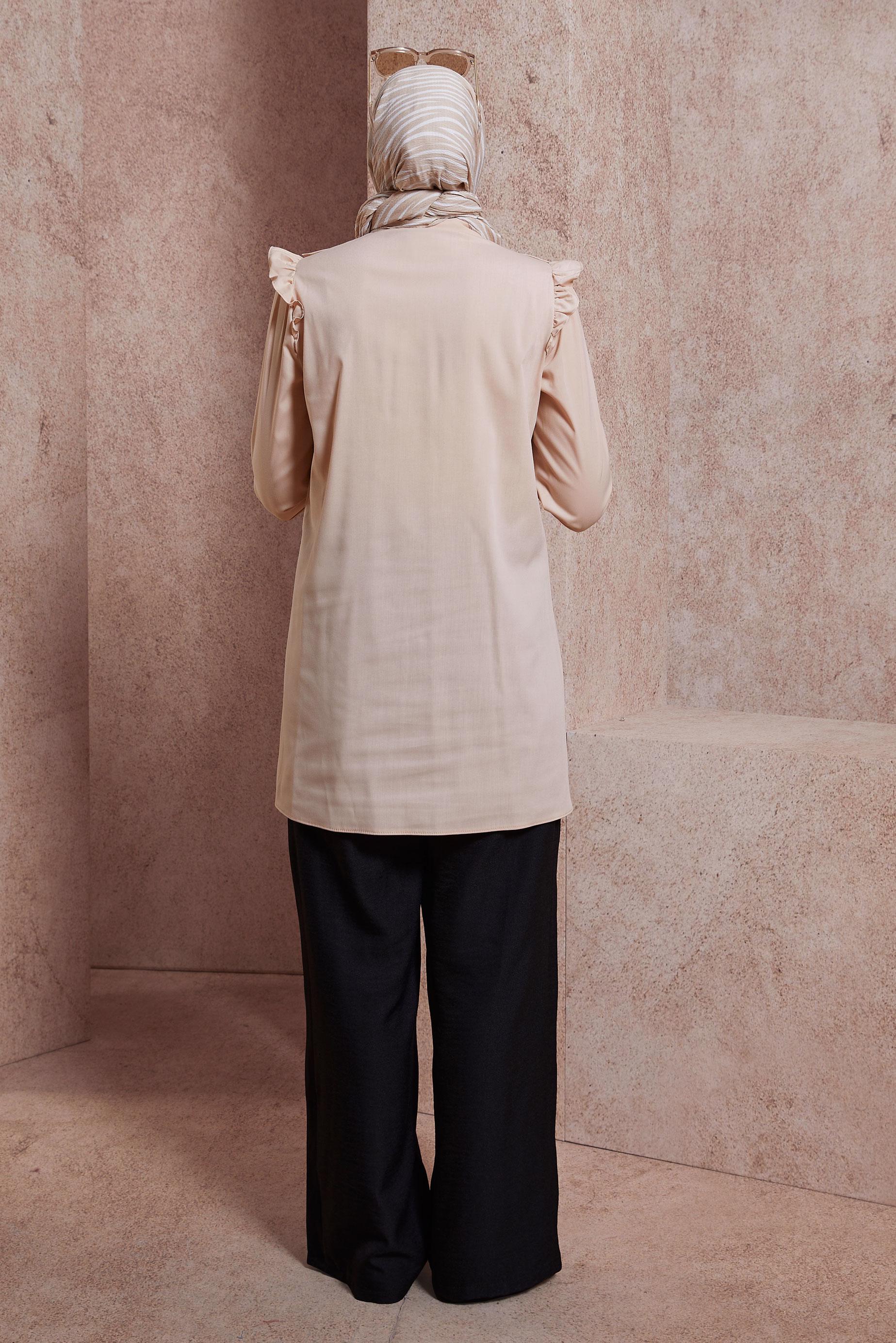 Tesettür giyim BEJ FIRFIR DETAYLI GÖMLEK TUNİK 44589