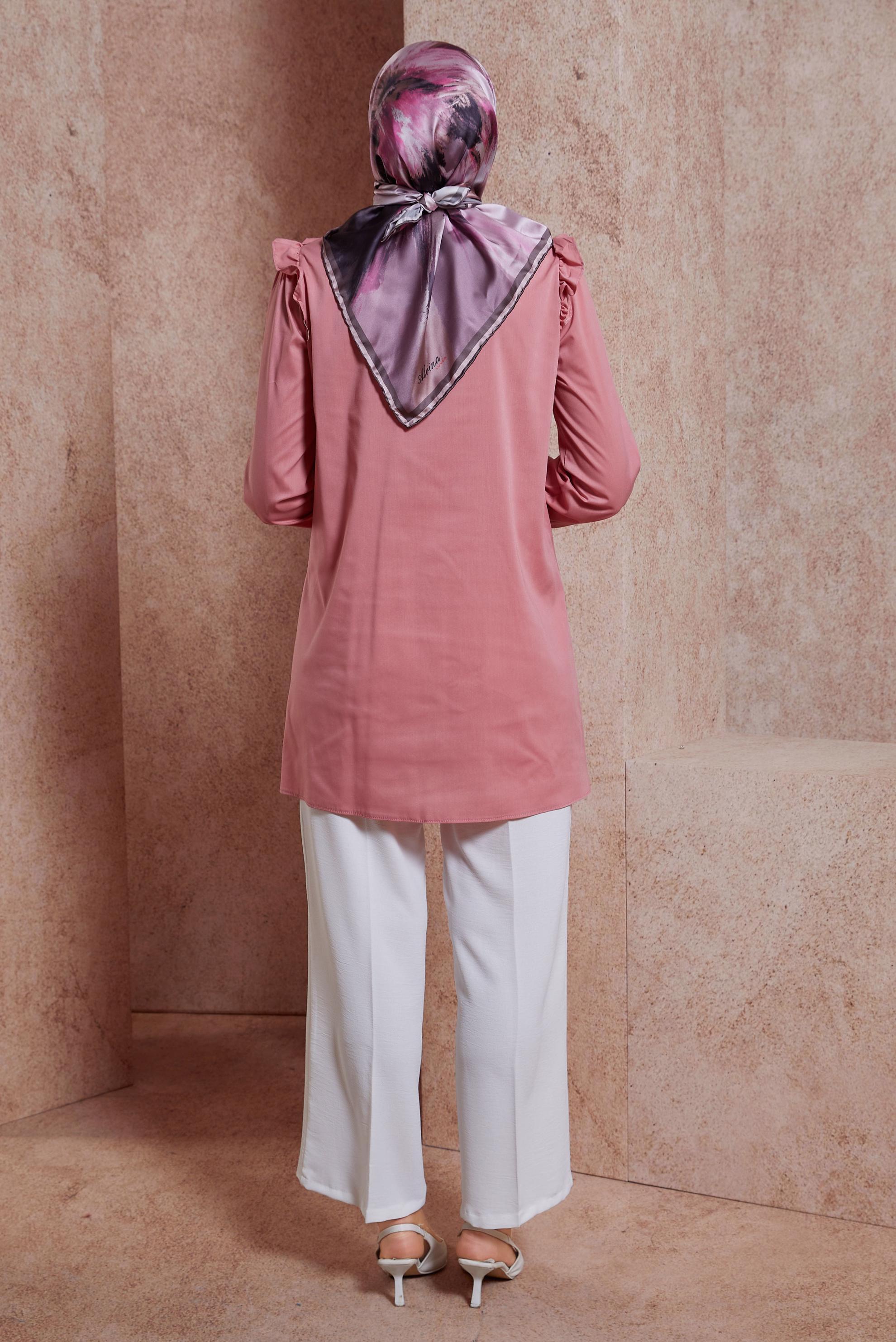 Tesettür giyim PUDRA FIRFIR DETAYLI GÖMLEK TUNİK 44589