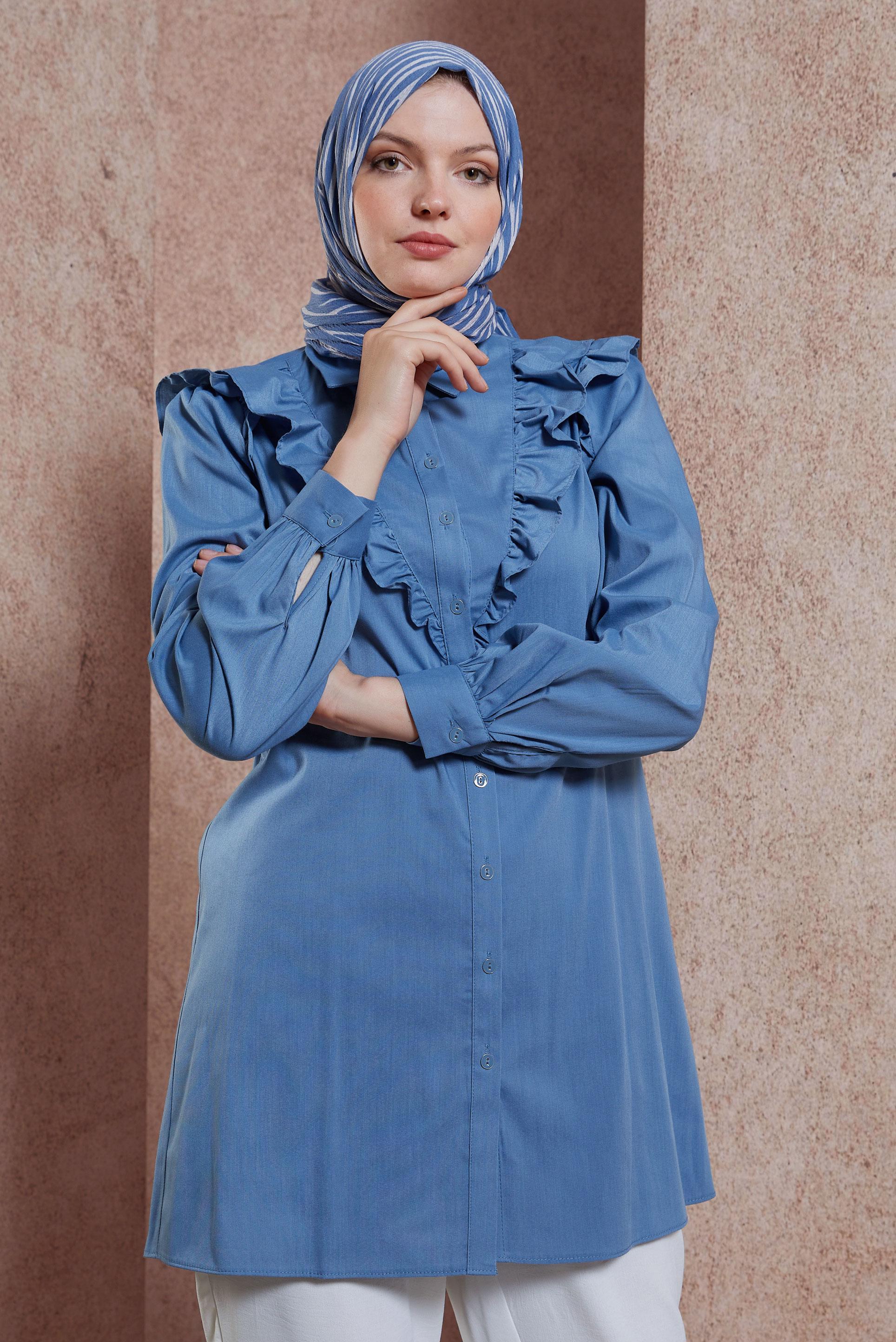 Tesettür giyim LACİVERT FIRFIR DETAYLI GÖMLEK TUNİK 44589