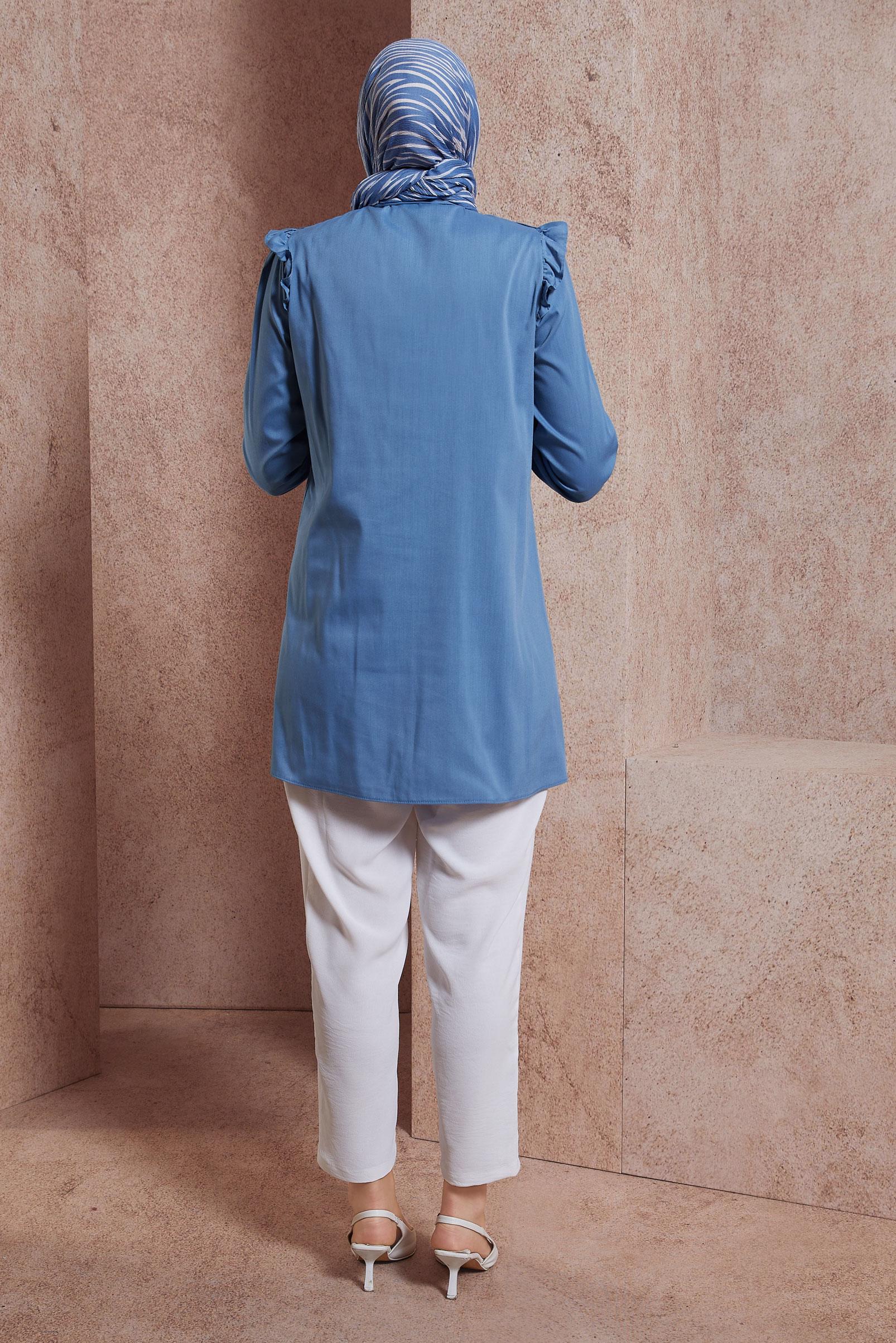 Tesettür giyim LACİVERT FIRFIR DETAYLI GÖMLEK TUNİK 44589