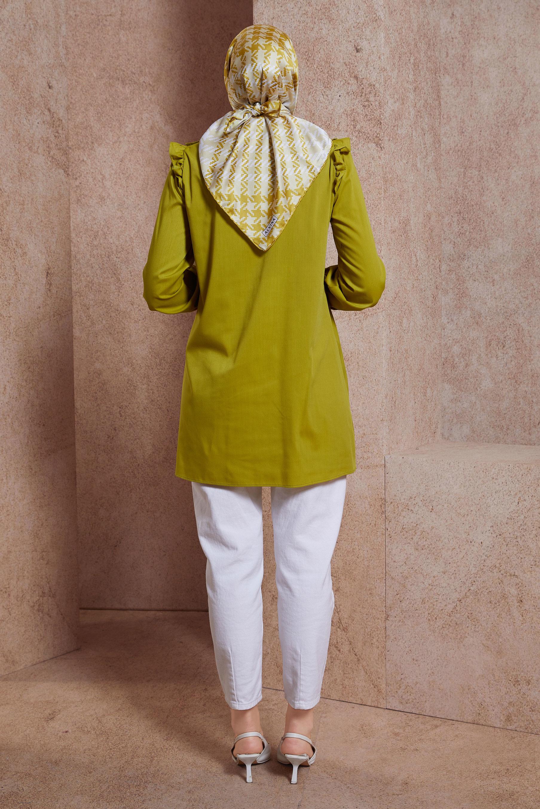 Tesettür giyim YEŞİL FIRFIR DETAYLI GÖMLEK TUNİK 44589