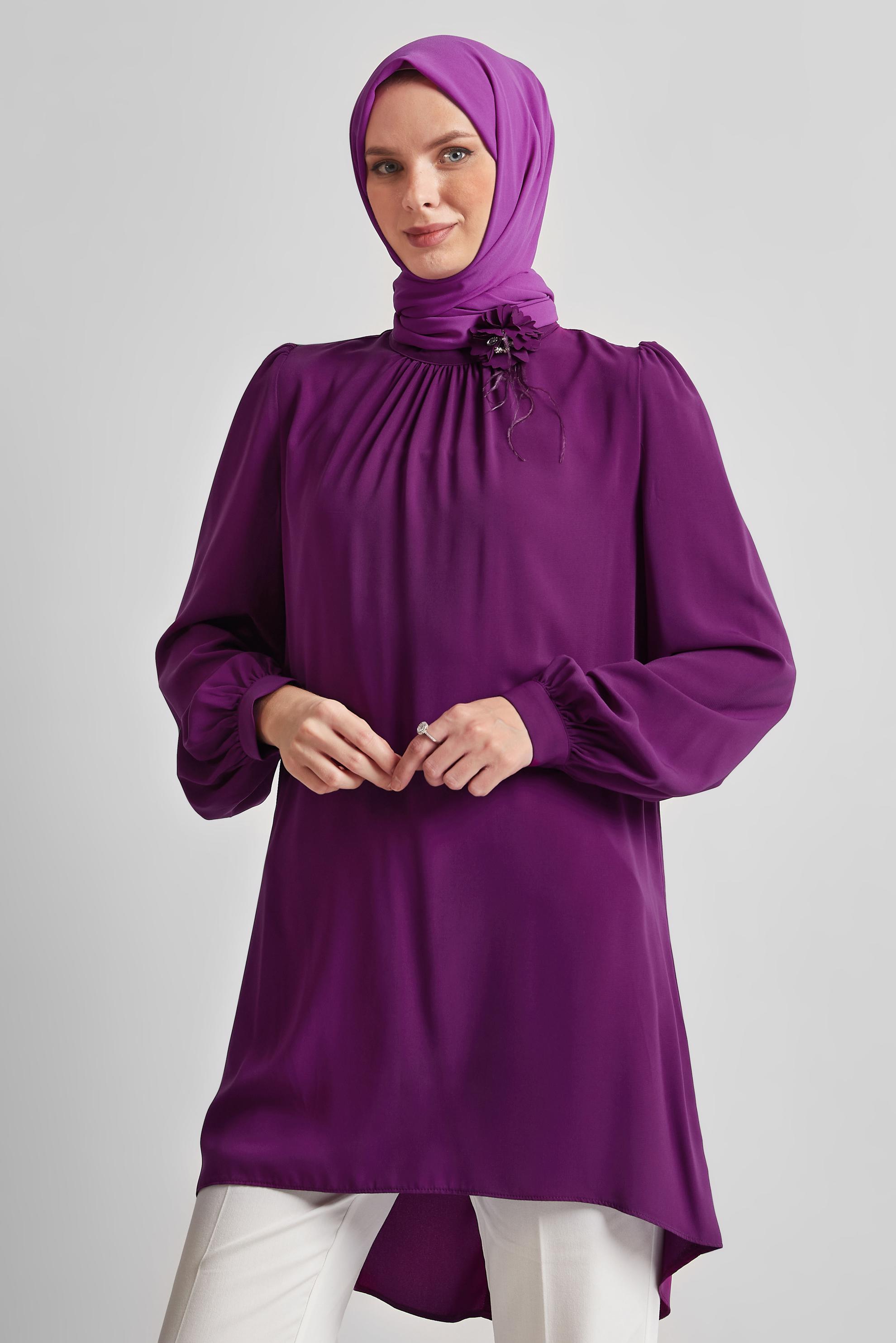 Tesettür giyim MOR BROŞ DETAYLI TUNİK 44590