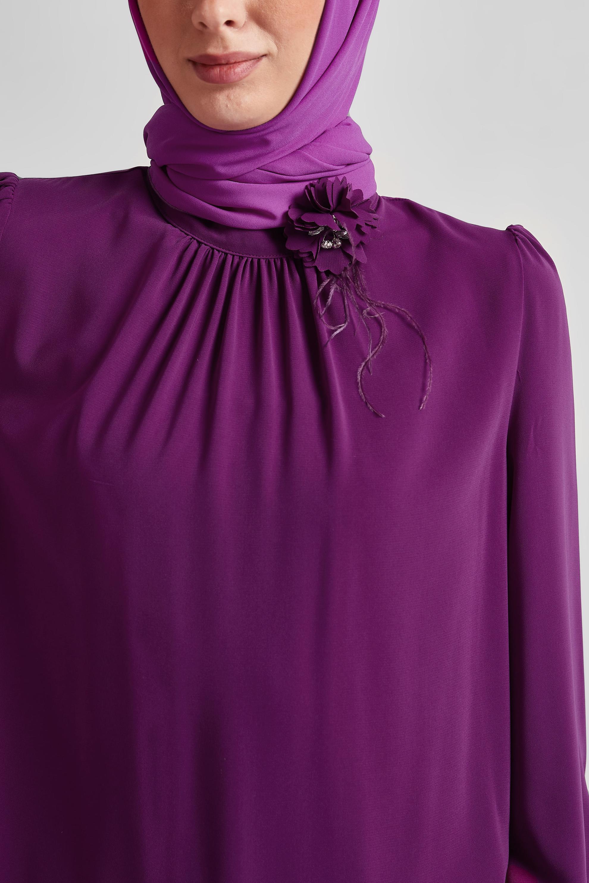 Tesettür giyim MOR BROŞ DETAYLI TUNİK 44590