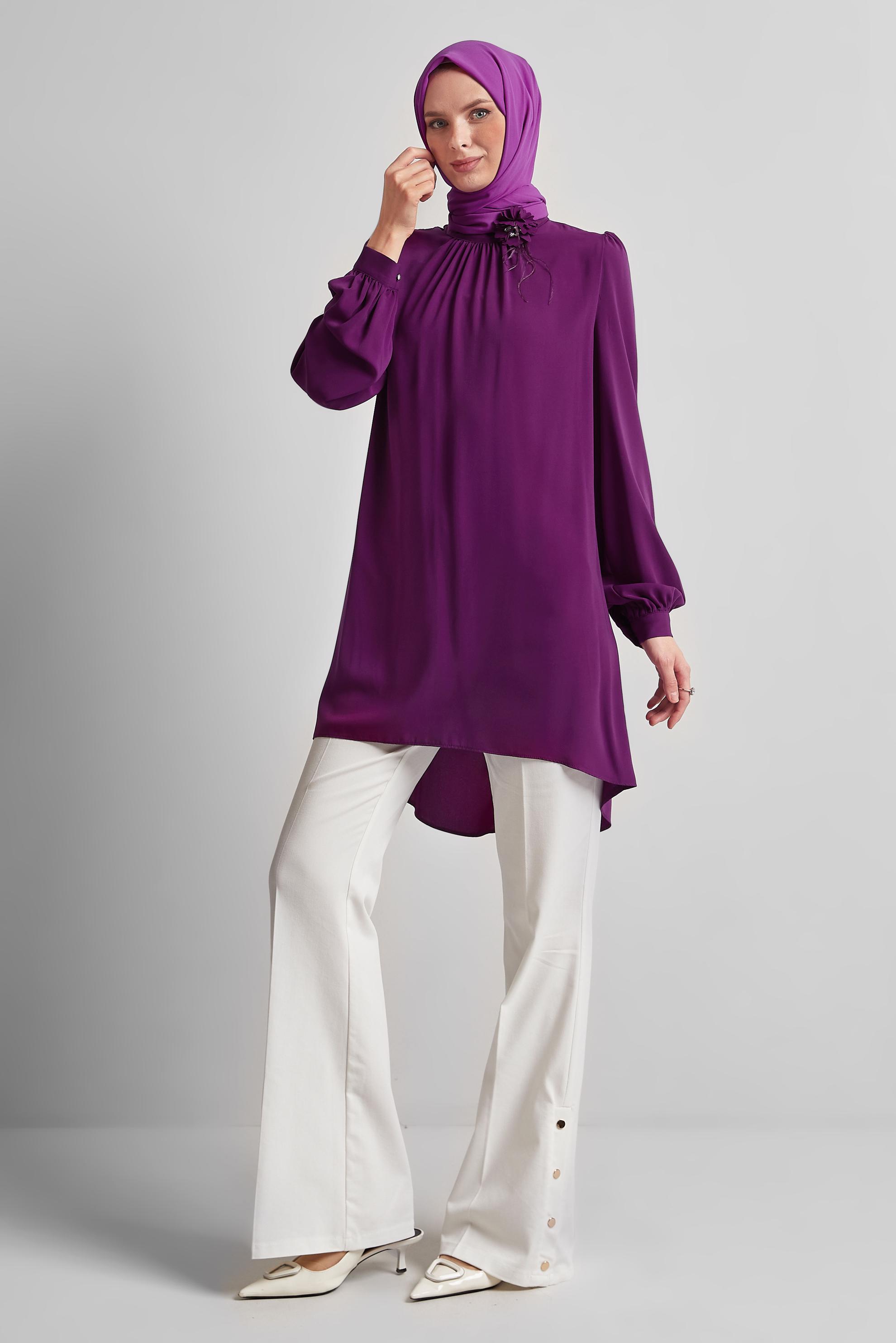 Tesettür giyim MOR BROŞ DETAYLI TUNİK 44590