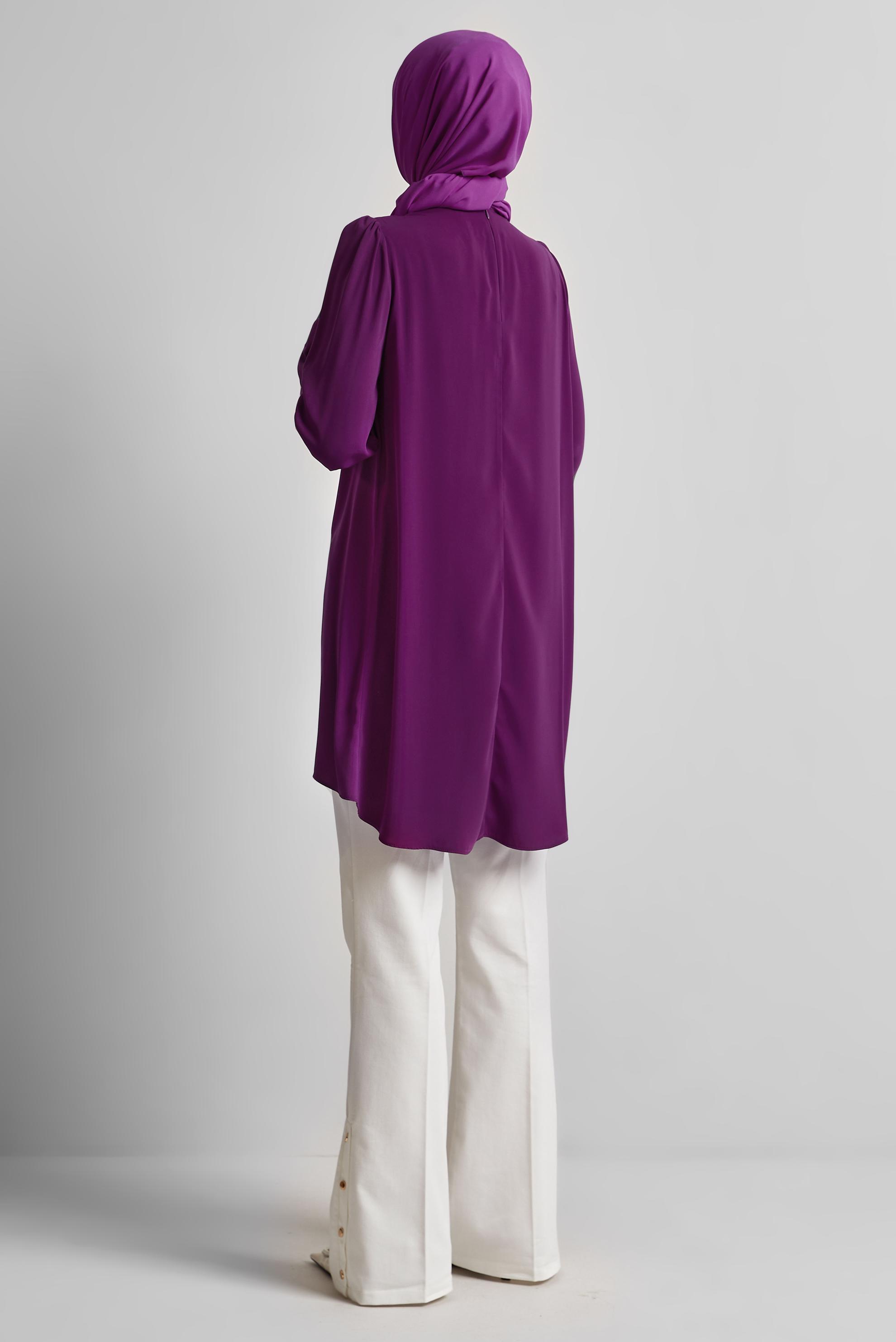 Tesettür giyim MOR BROŞ DETAYLI TUNİK 44590