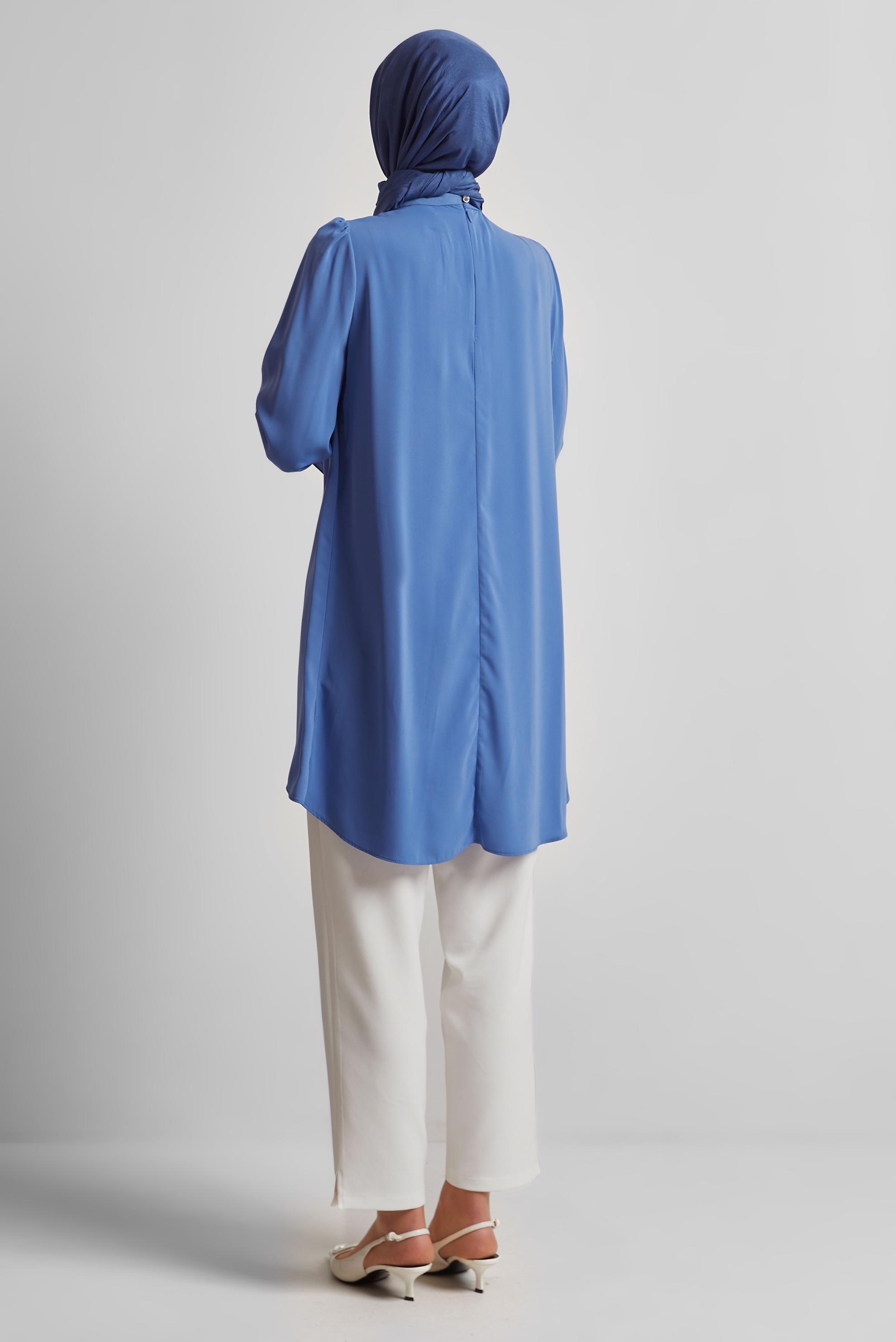 Tesettür giyim MAVİ BROŞ DETAYLI TUNİK 44590