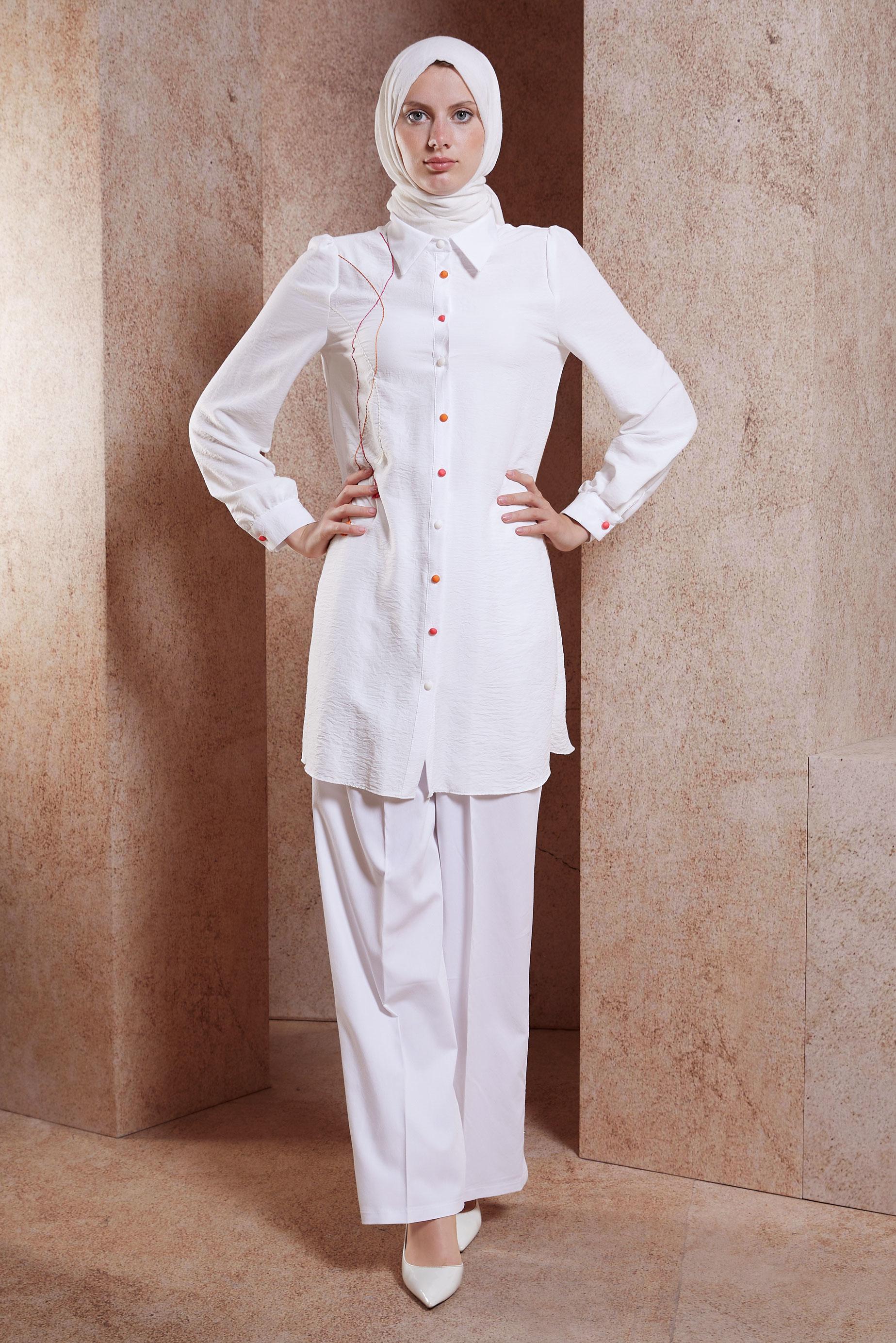 Vêtements hijab BLANC TUNIQUE MODESTE À FRANGES 44591