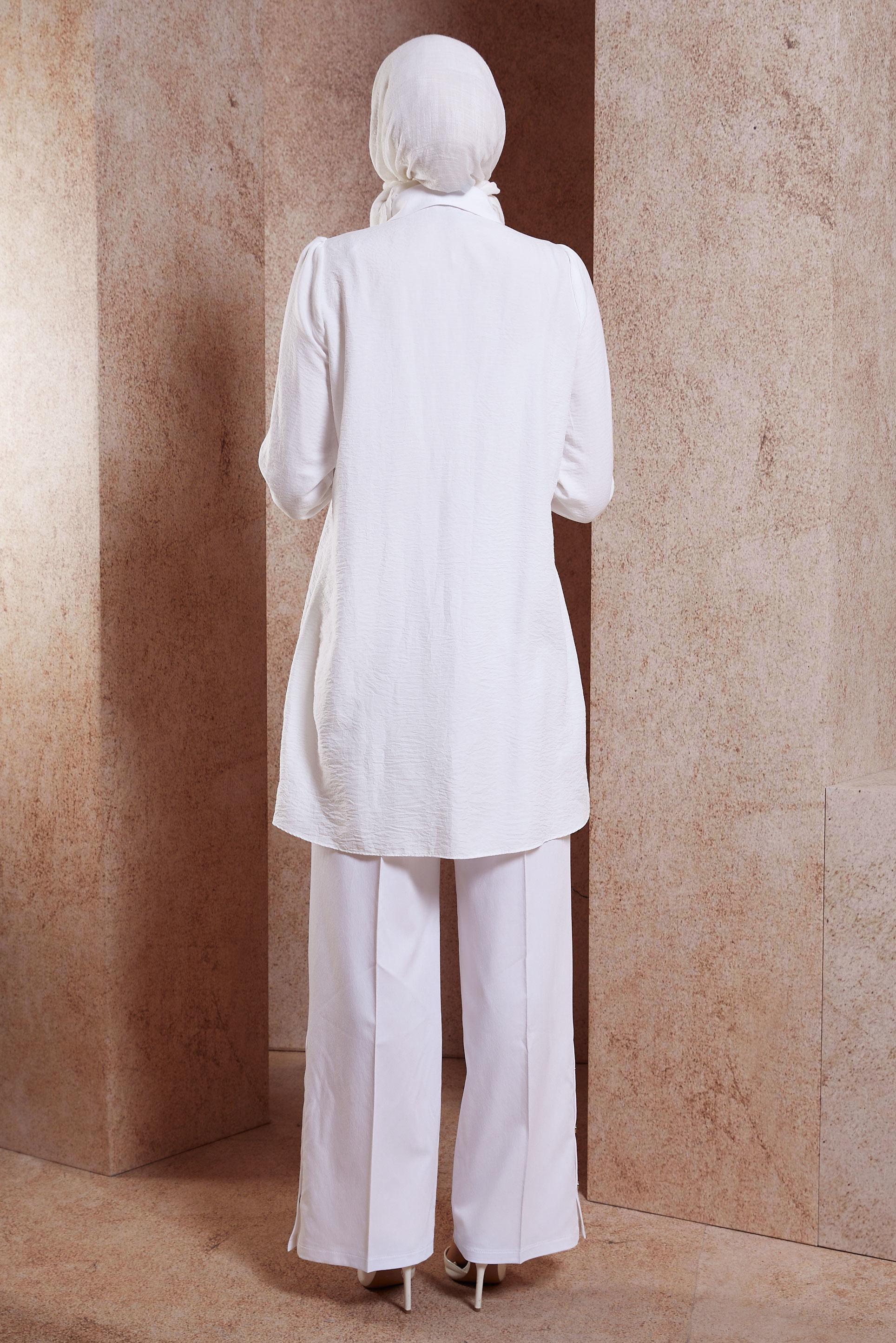 Vêtements hijab BLANC TUNIQUE MODESTE À FRANGES 44591