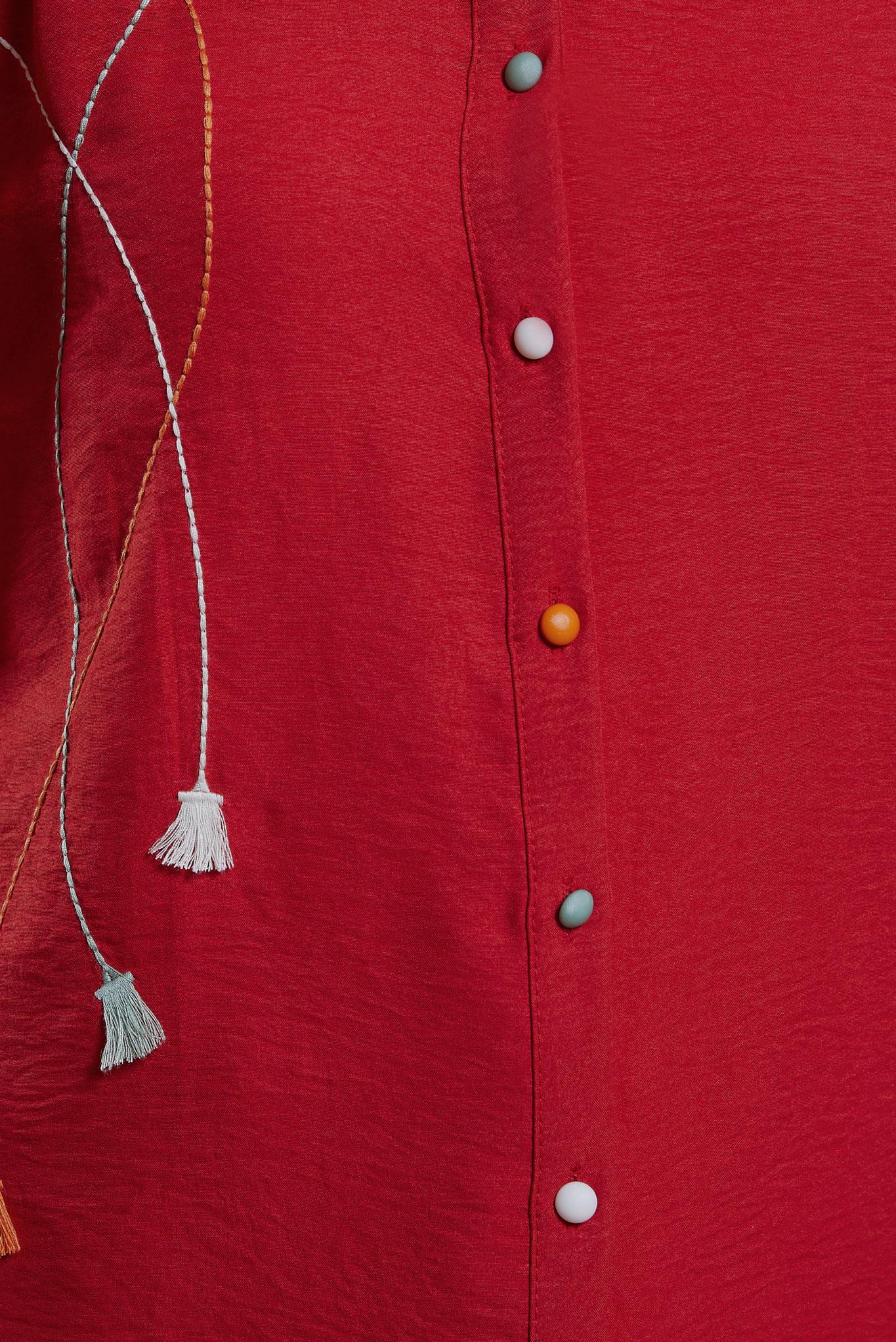 Tesettür giyim KIRMIZI PÜSKÜL DETAYLI TESETTÜR TUNİK 44591