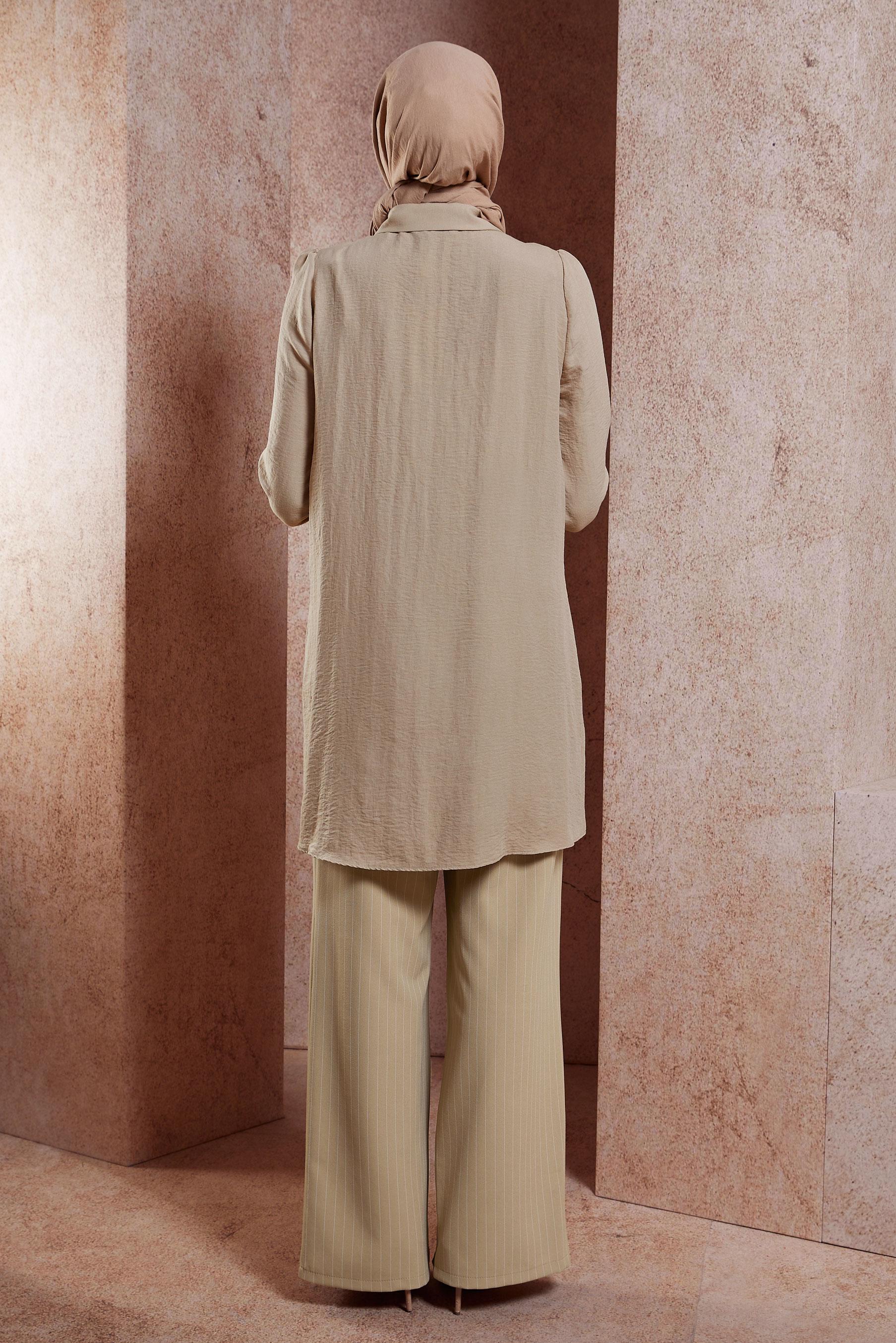 Vêtements hijab BEIGE TUNIQUE MODESTE À FRANGES 44591