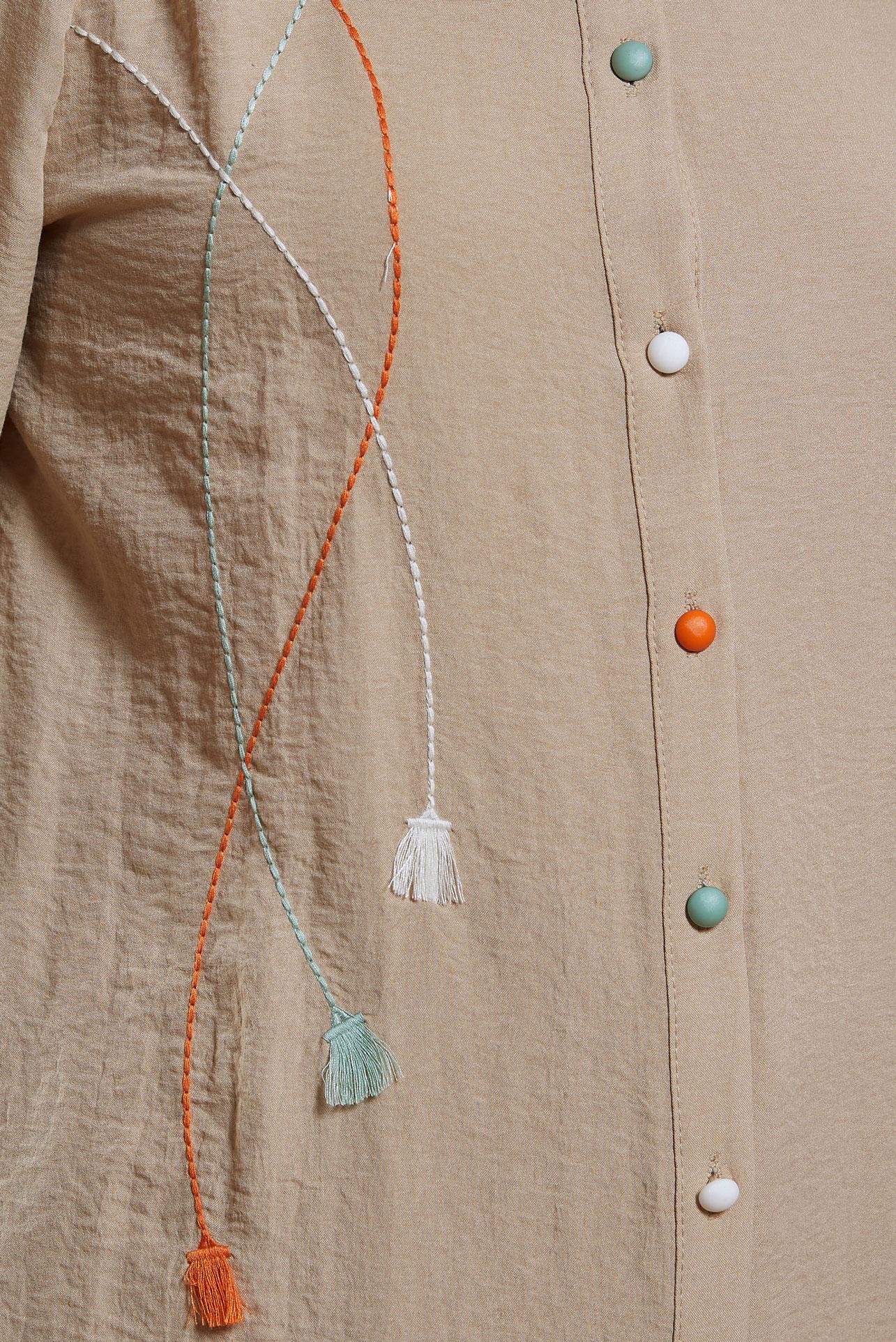 Vêtements hijab BEIGE TUNIQUE MODESTE À FRANGES 44591