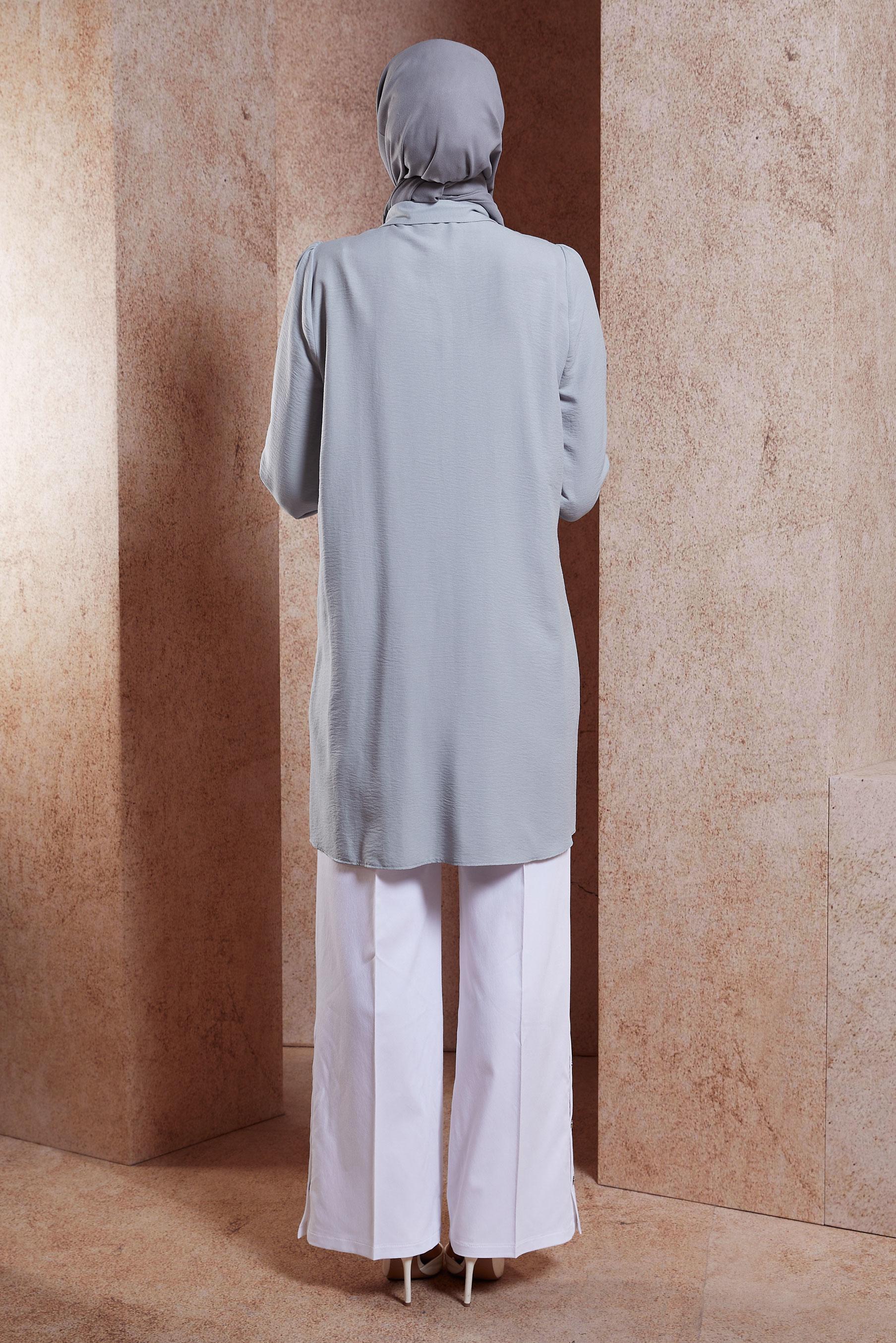 Tesettür giyim GRİ PÜSKÜL DETAYLI TESETTÜR TUNİK 44591