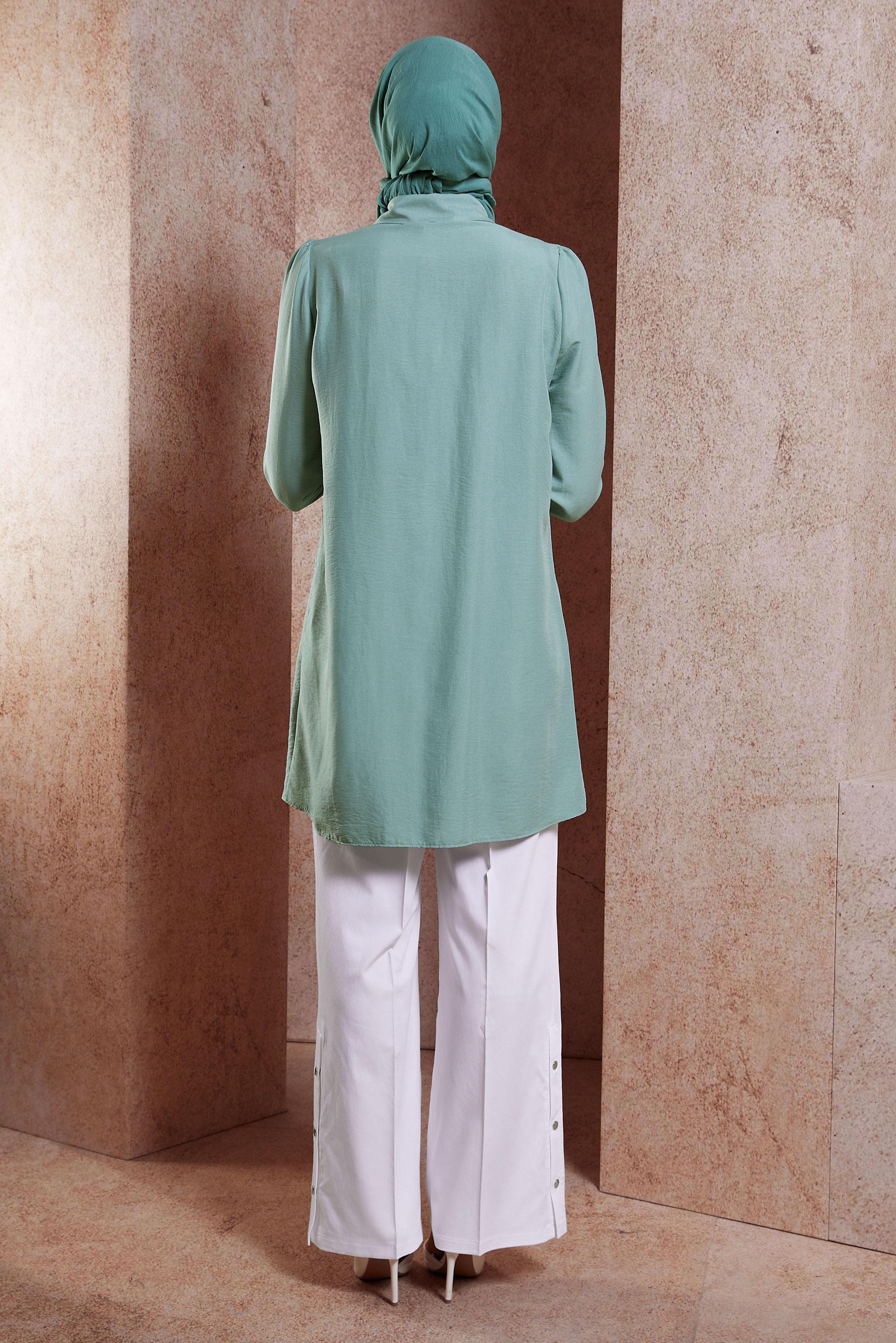 Vêtements hijab BLEU TUNIQUE MODESTE À FRANGES 44591