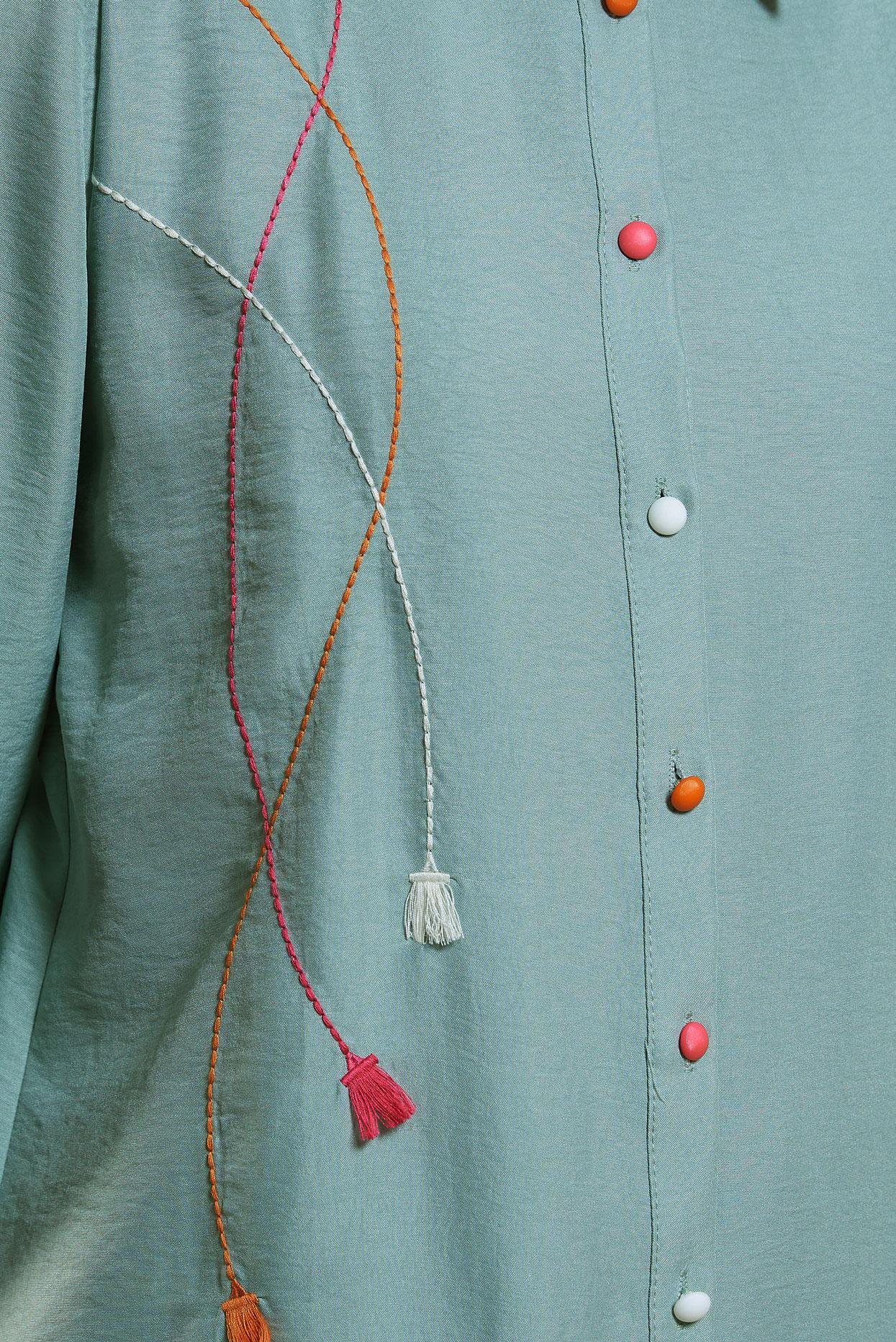 Vêtements hijab BLEU TUNIQUE MODESTE À FRANGES 44591