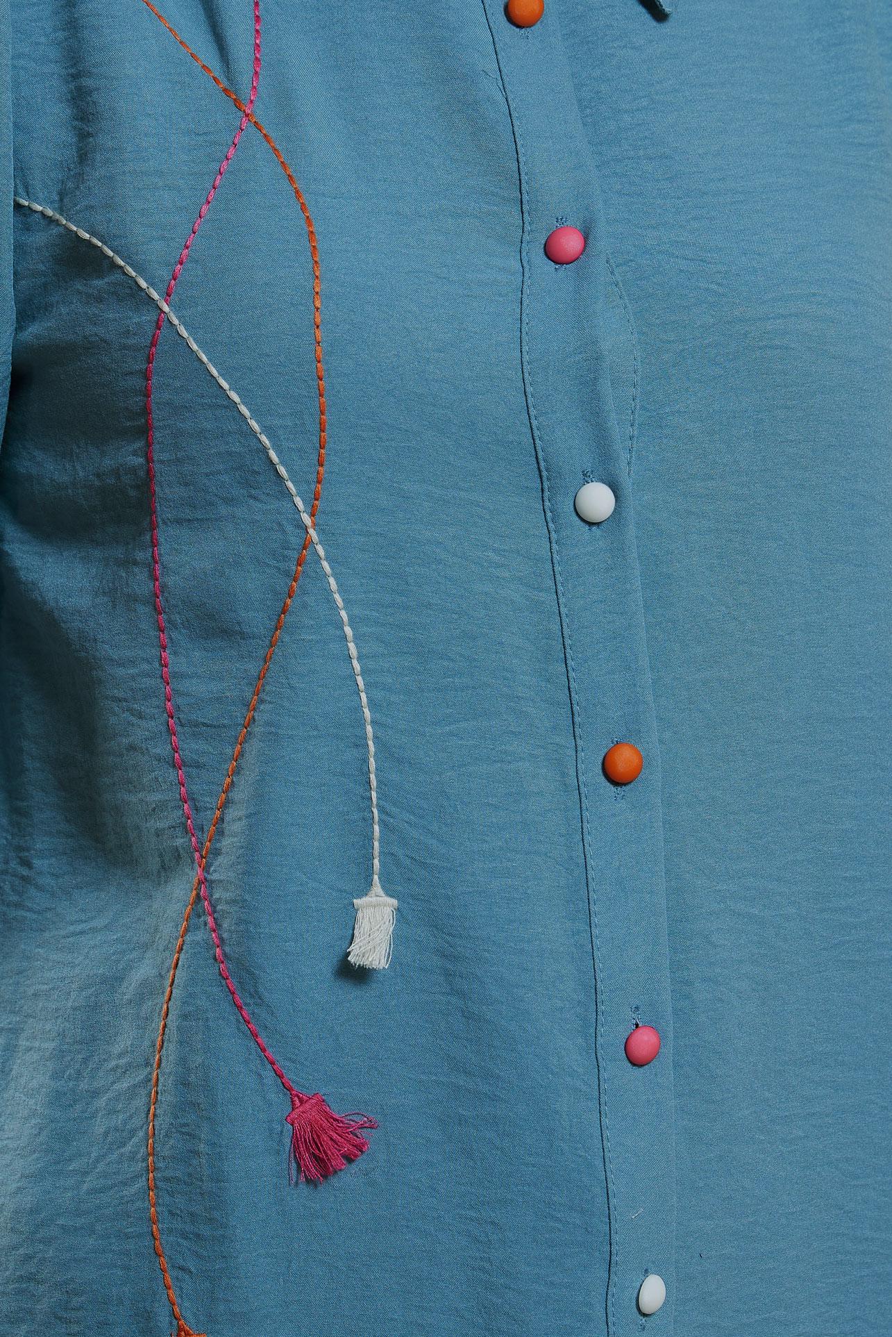 Tesettür giyim MAVİ PÜSKÜL DETAYLI TESETTÜR TUNİK 44591