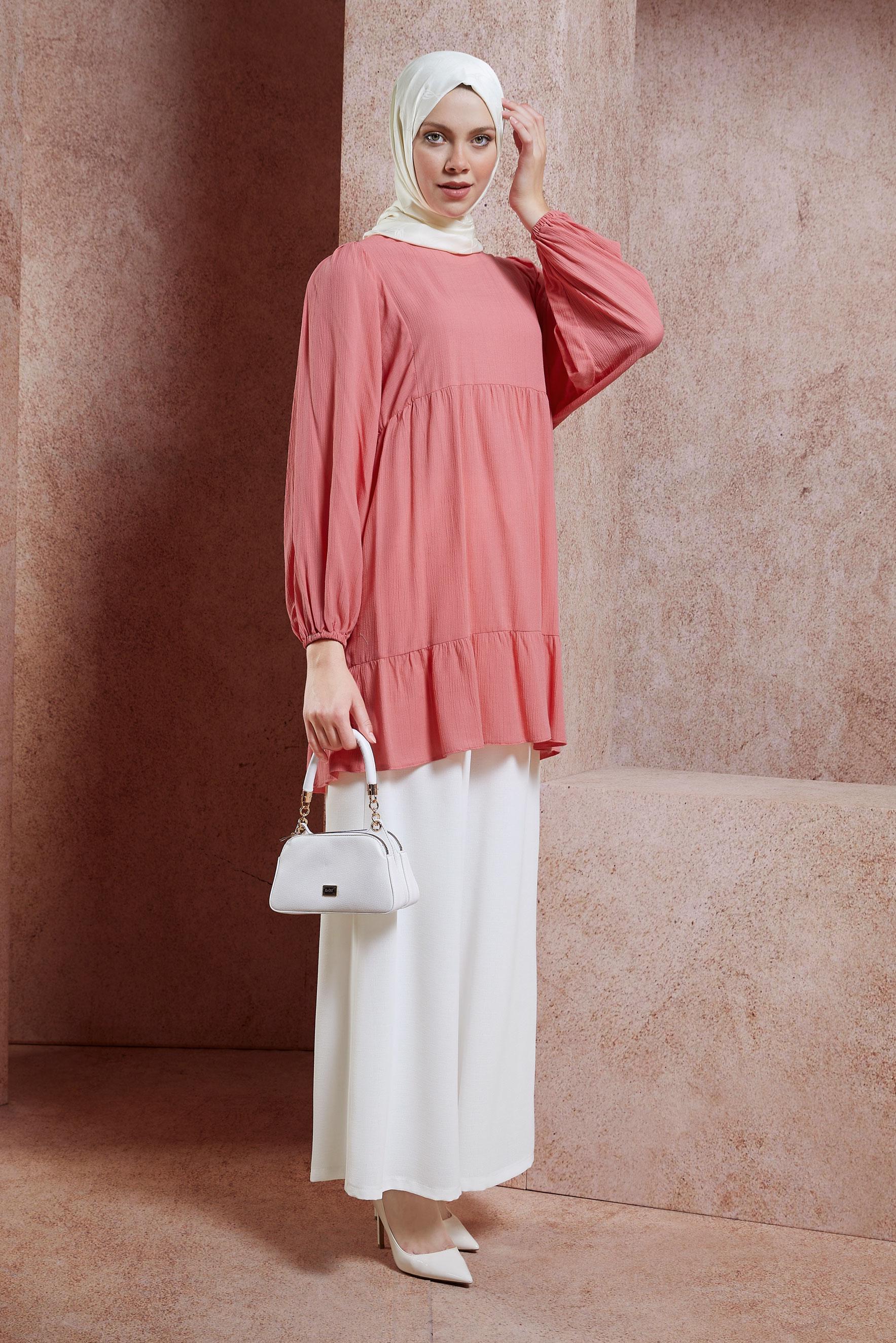 Tesettür giyim MERCAN VOLANLI TESETTÜR TUNİK 44592