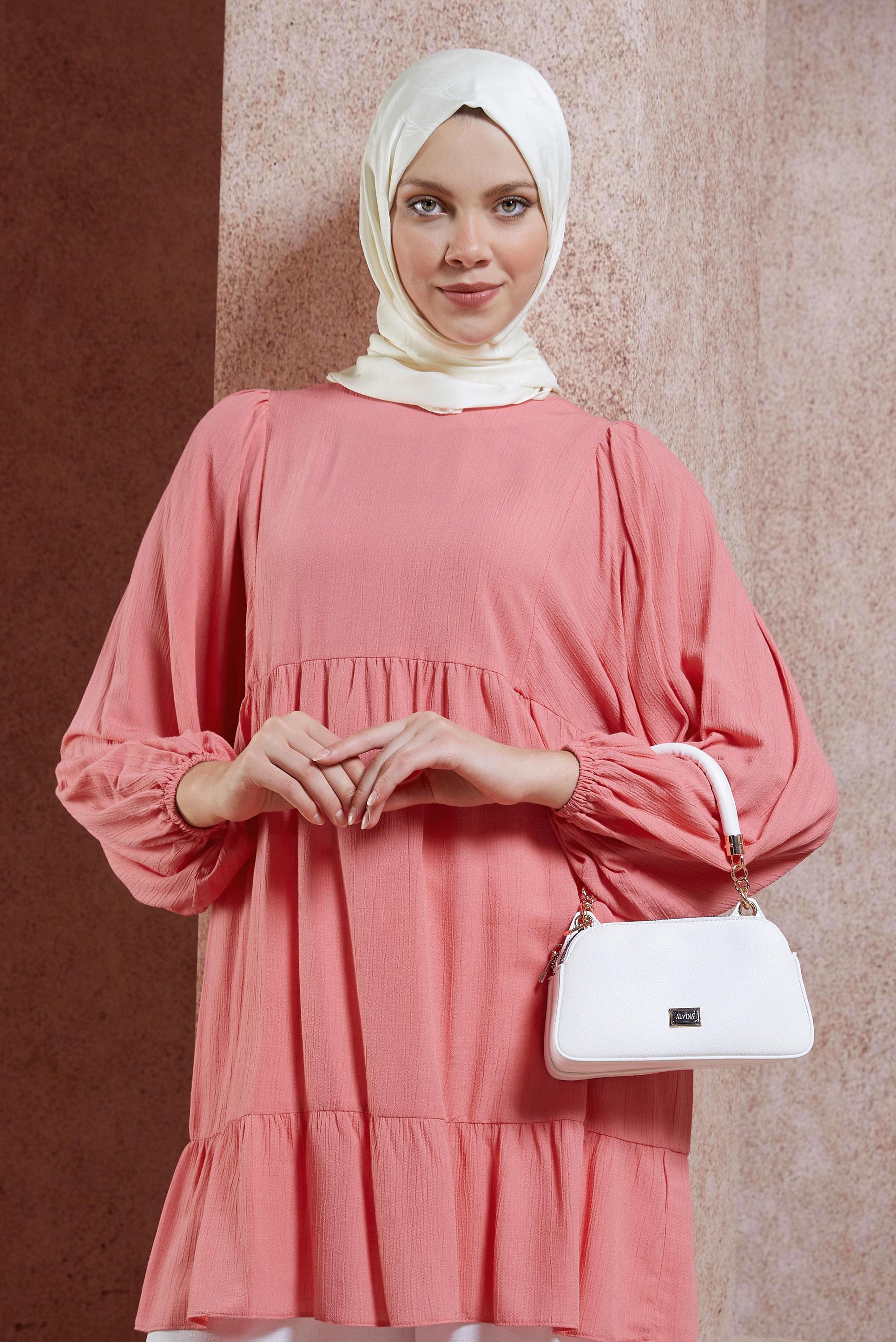 Tesettür giyim MERCAN VOLANLI TESETTÜR TUNİK 44592