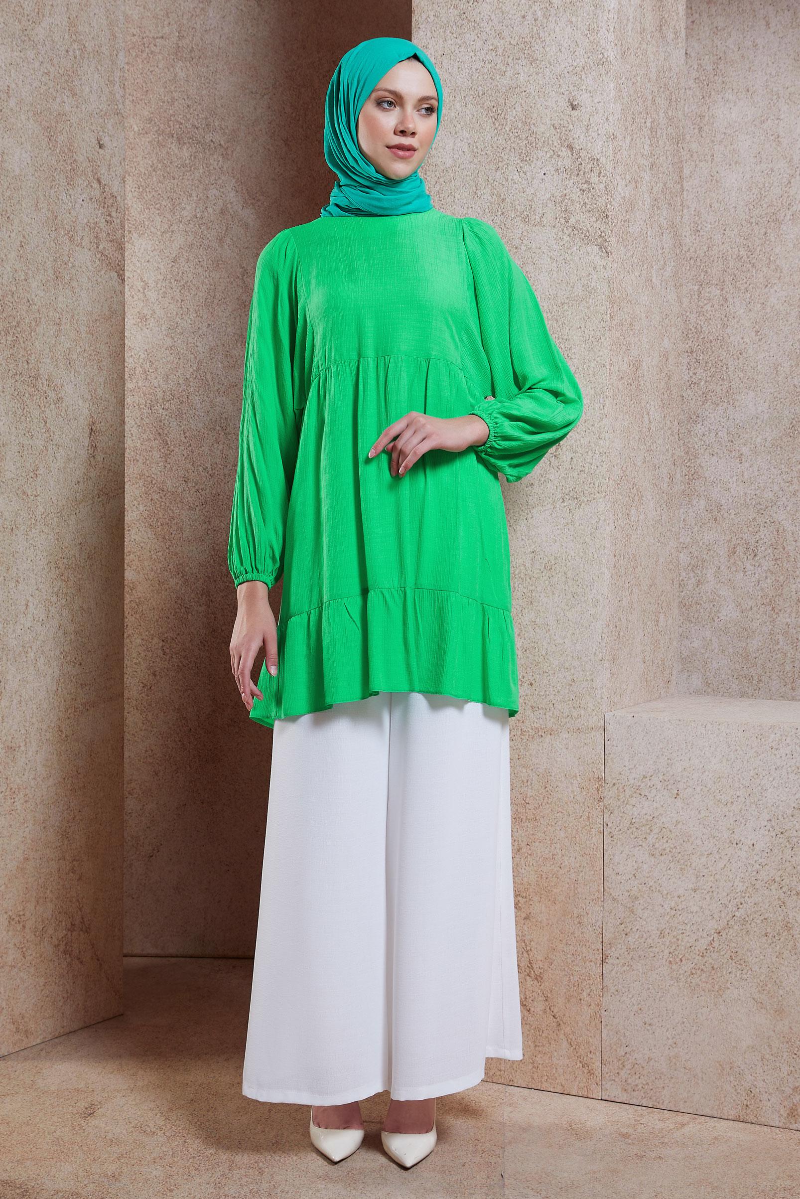 Tesettür giyim YEŞİL VOLANLI TESETTÜR TUNİK 44592