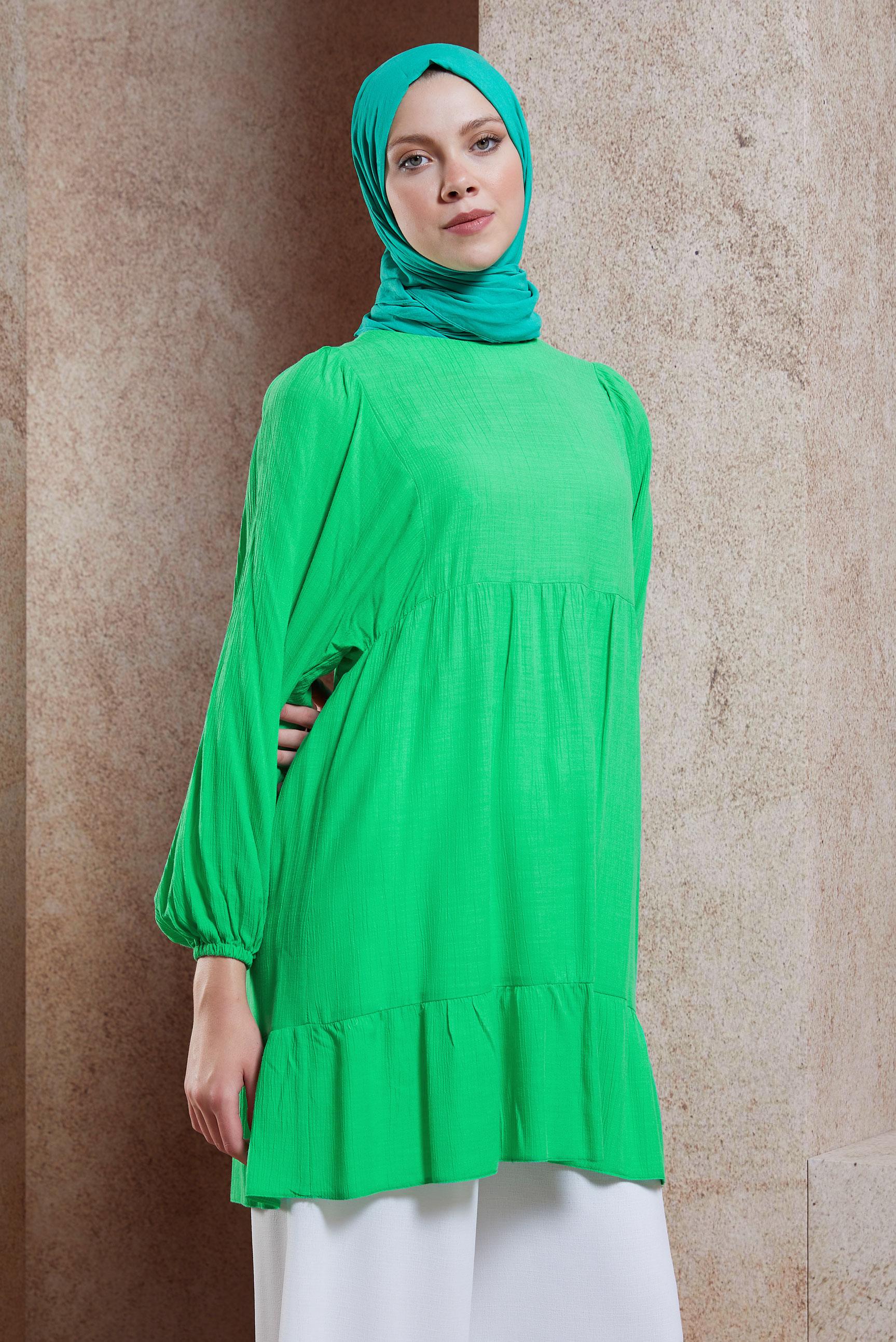 Tesettür giyim YEŞİL VOLANLI TESETTÜR TUNİK 44592