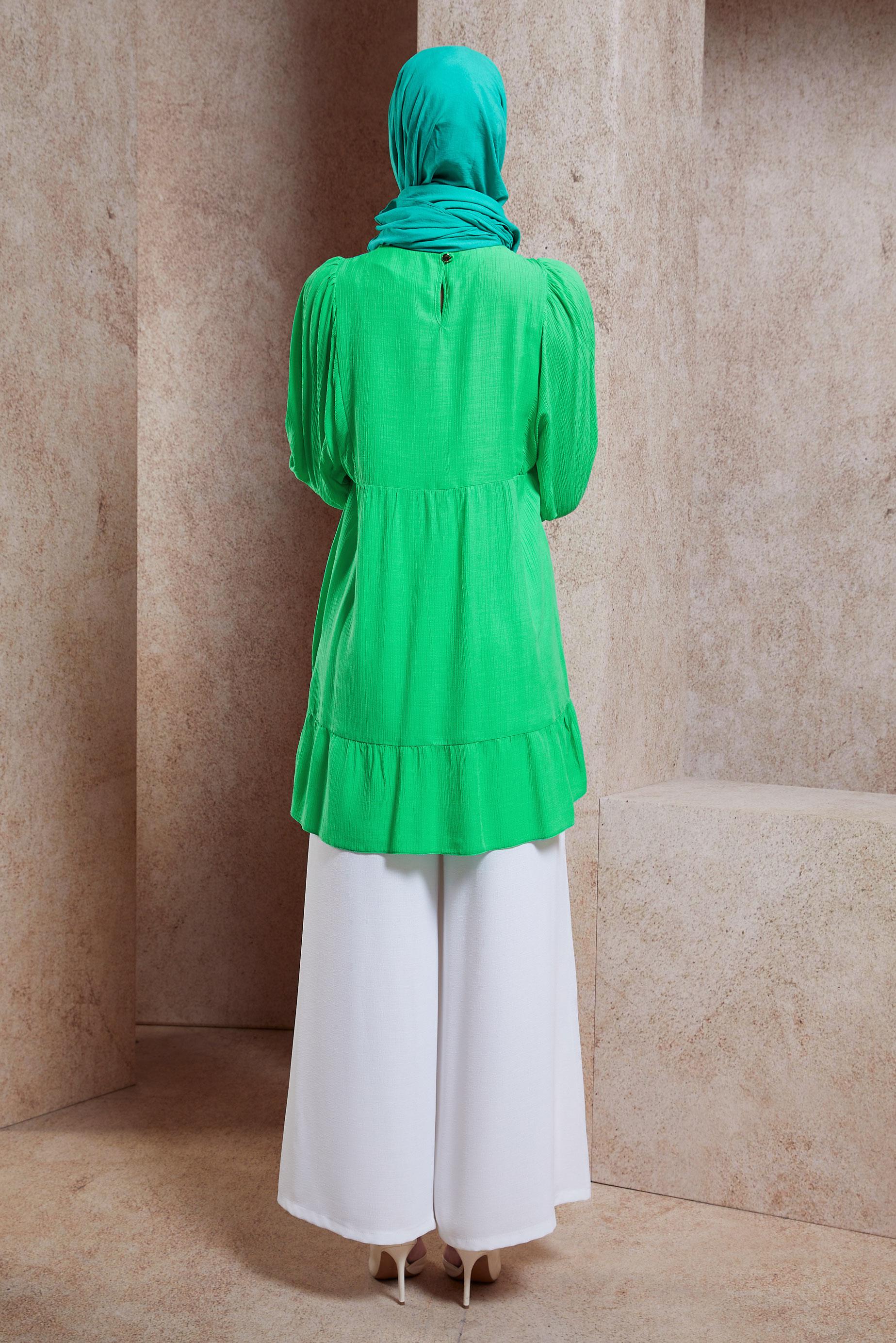 Tesettür giyim YEŞİL VOLANLI TESETTÜR TUNİK 44592