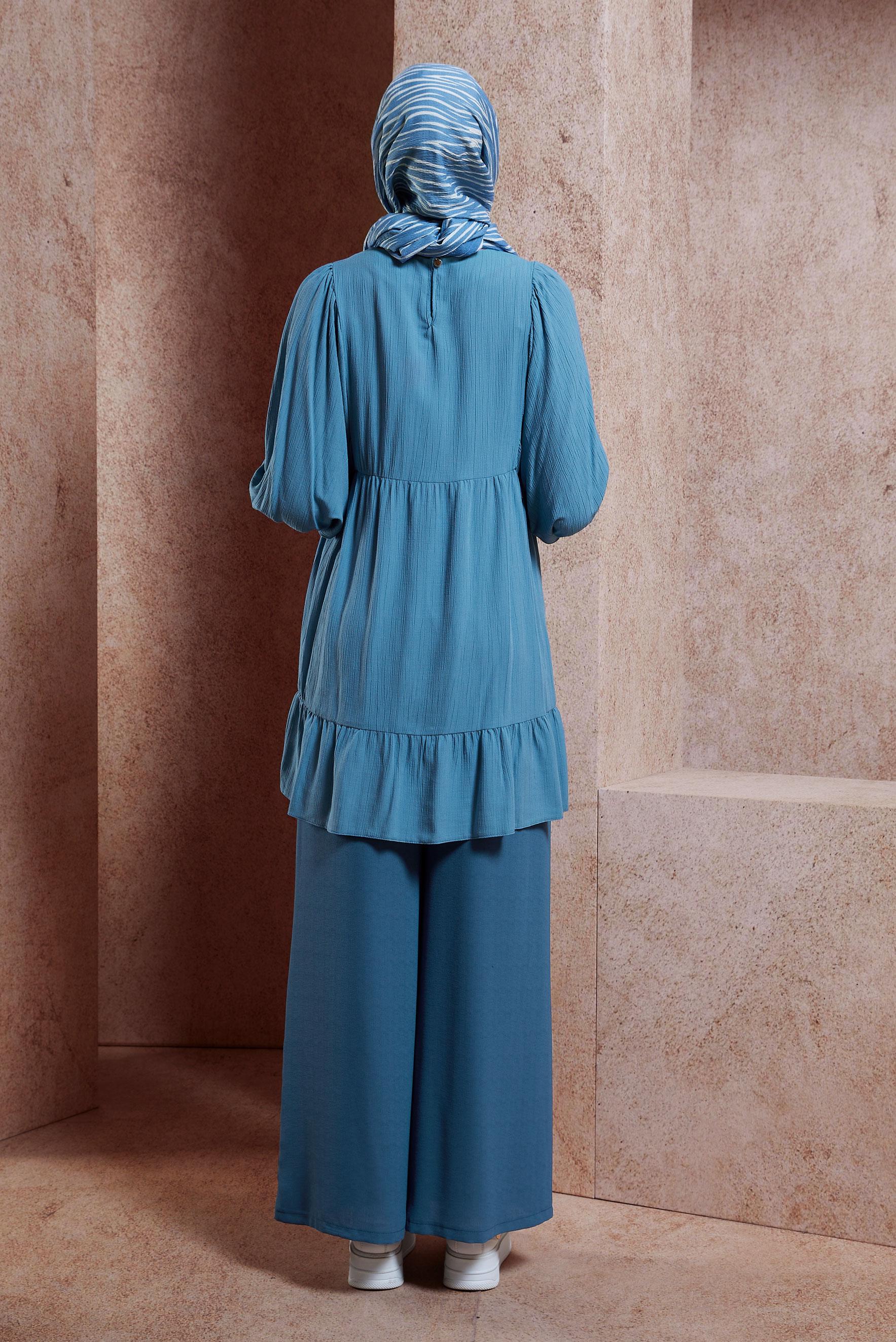 Tesettür giyim LACİVERT VOLANLI TESETTÜR TUNİK 44592