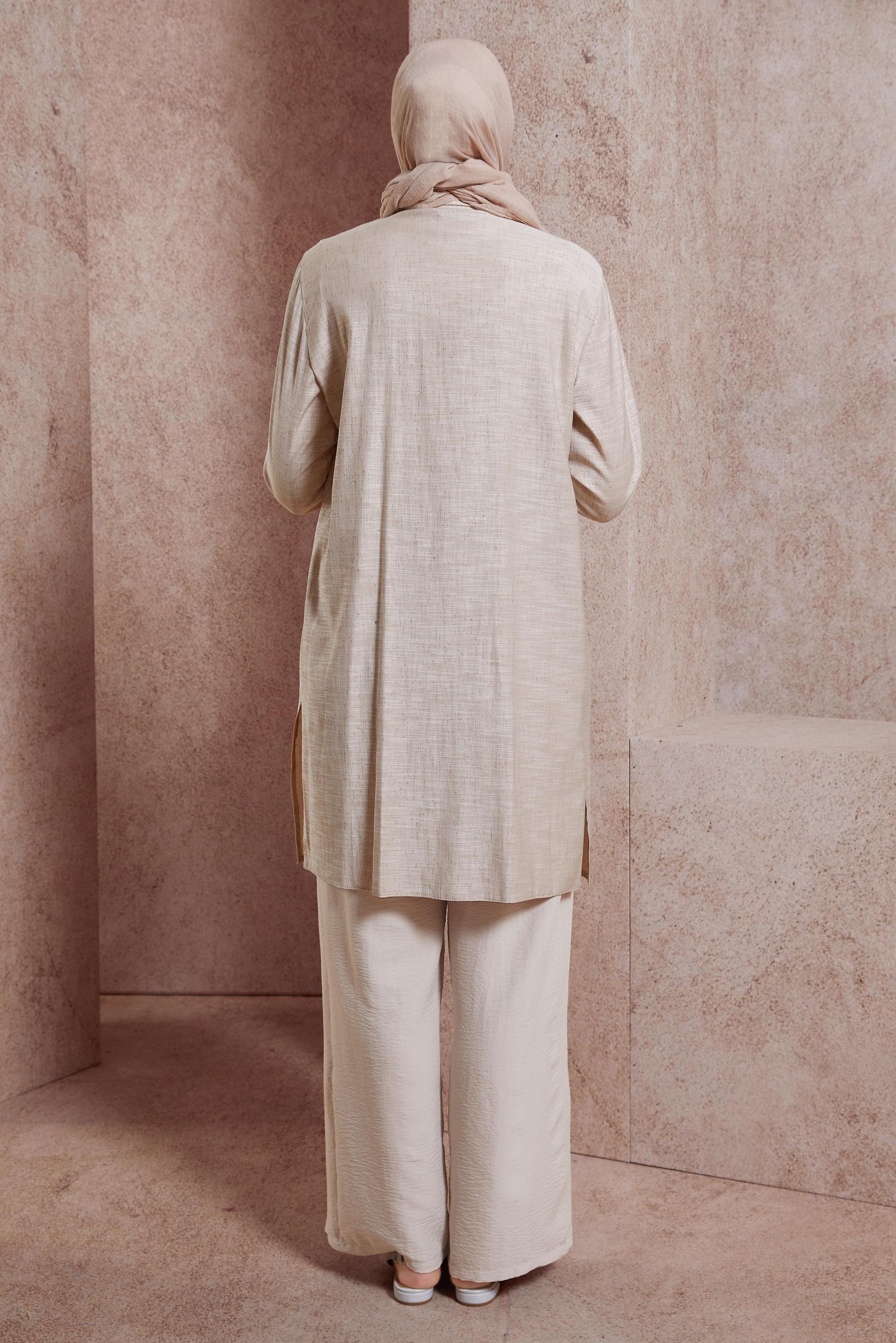 Tesettür giyim BEJ GÖMLEK YAKA TUNİK 44593