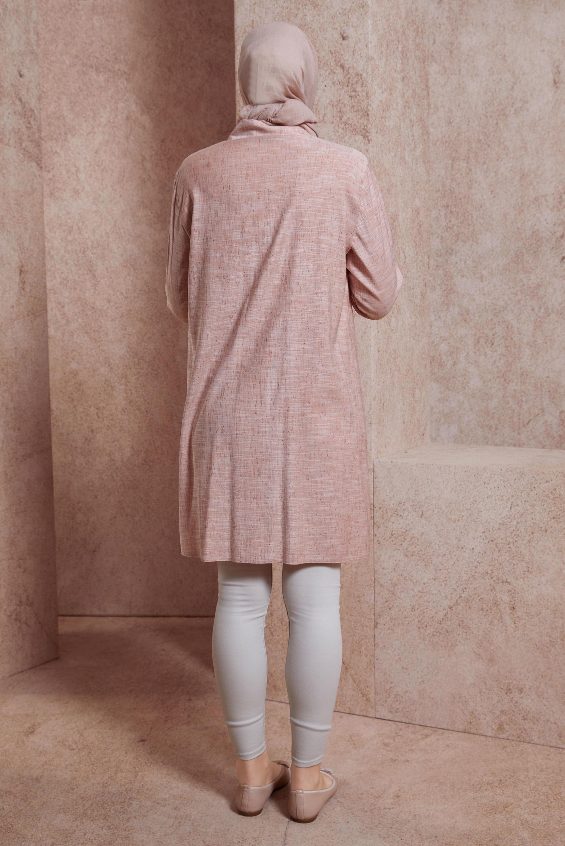 Tesettür giyim PUDRA GÖMLEK YAKA TUNİK 44593