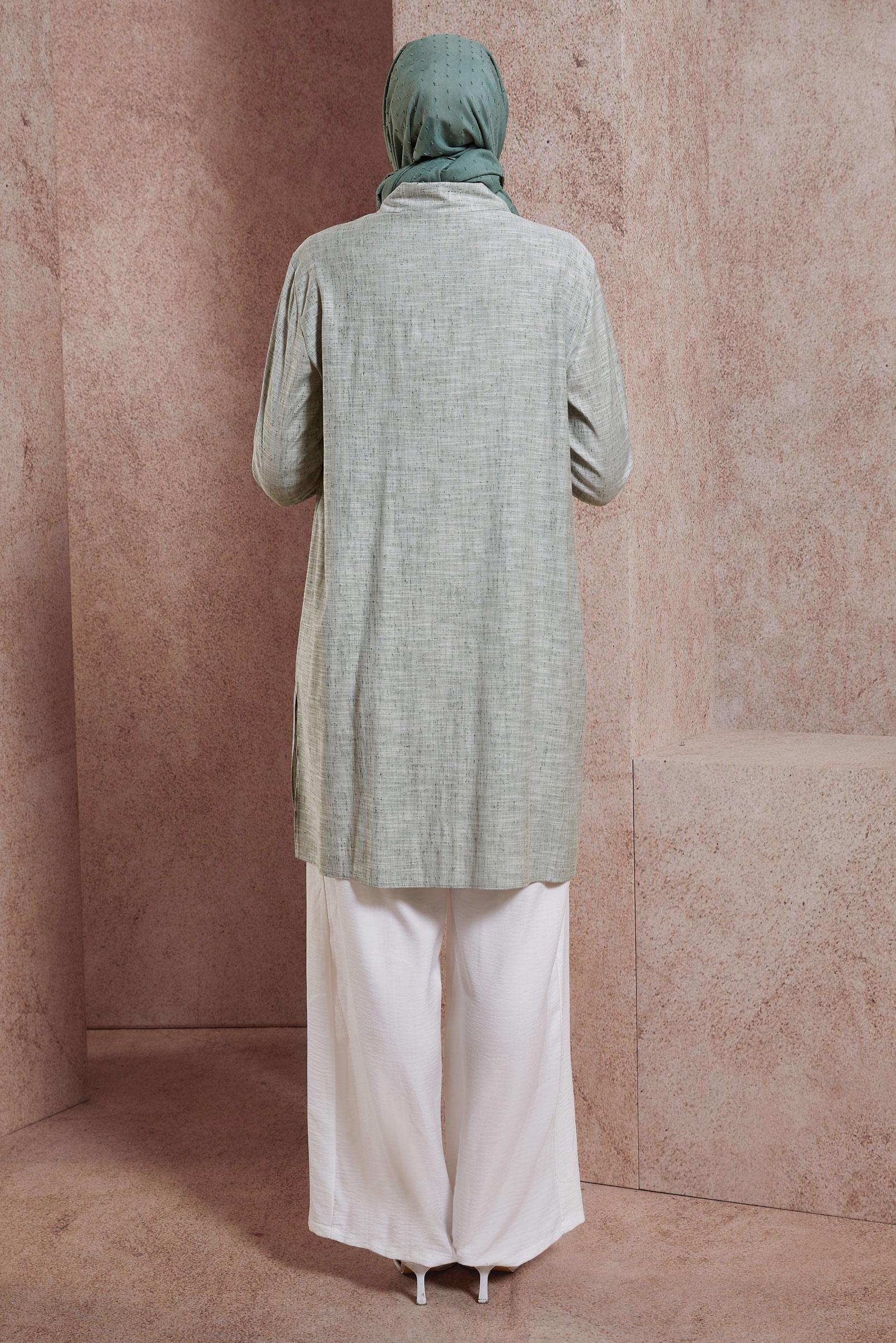 Tesettür giyim YEŞİL GÖMLEK YAKA TUNİK 44593