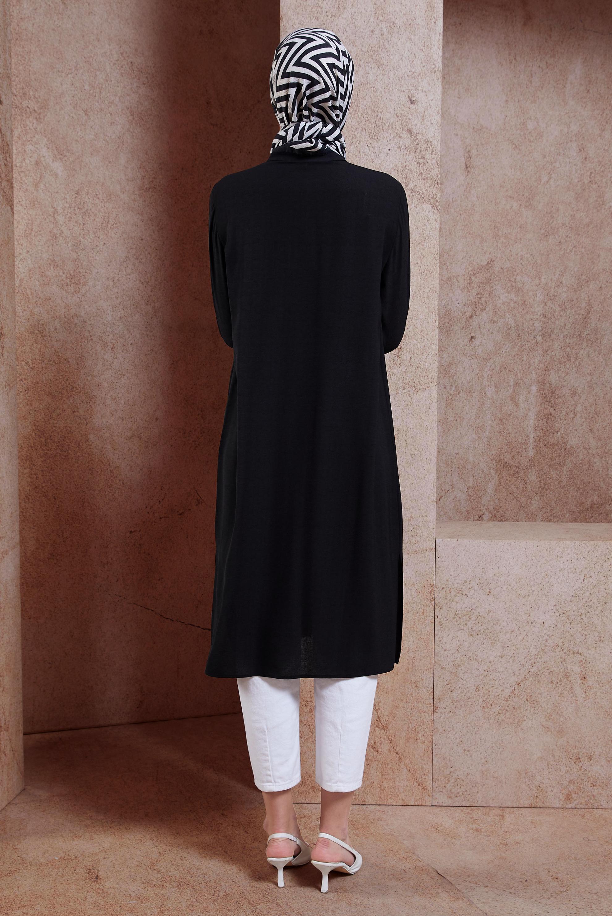 Tesettür giyim SİYAH GÖMLEK YAKA TESETTÜR TUNİK 44594