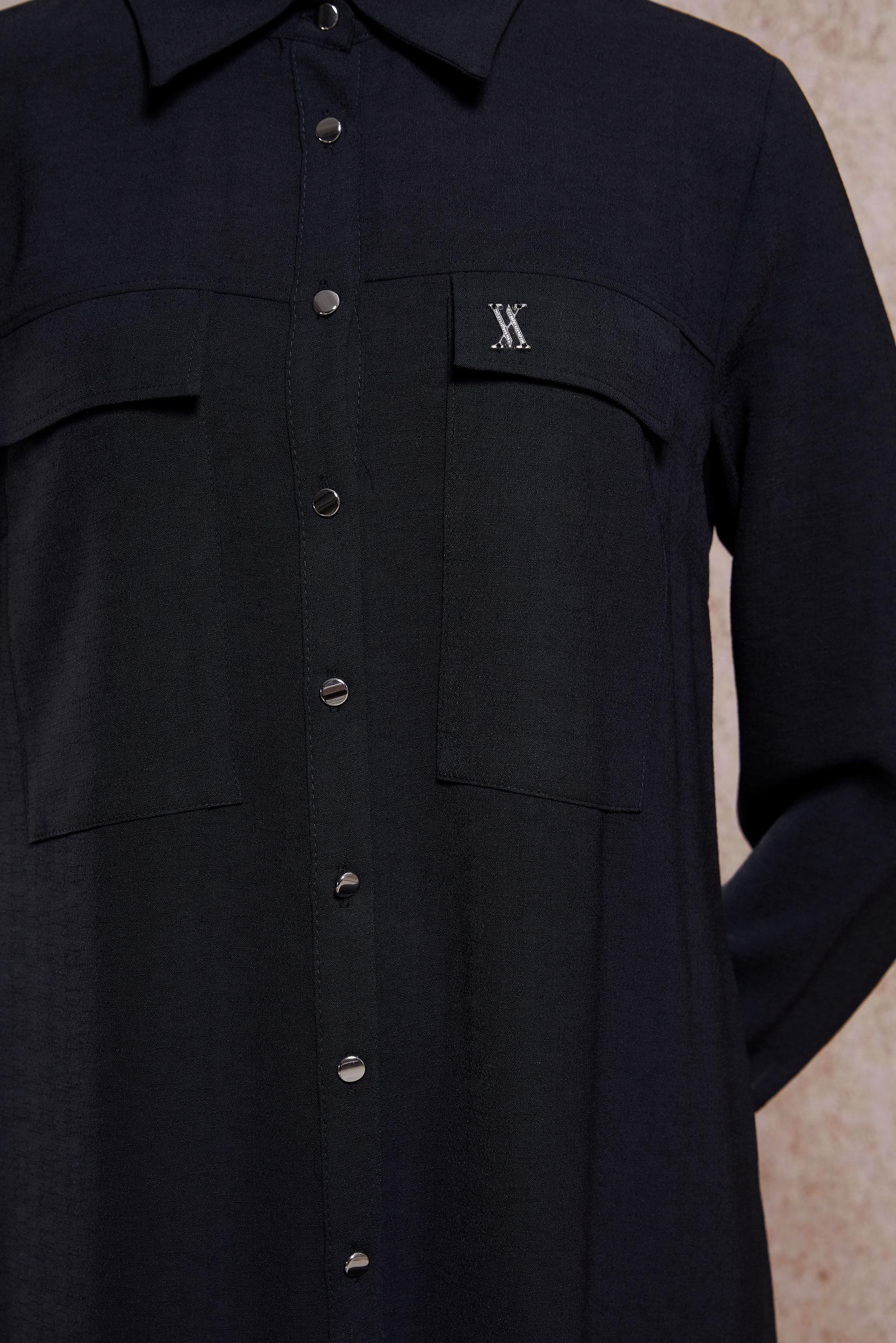 Tesettür giyim SİYAH GÖMLEK YAKA TESETTÜR TUNİK 44594