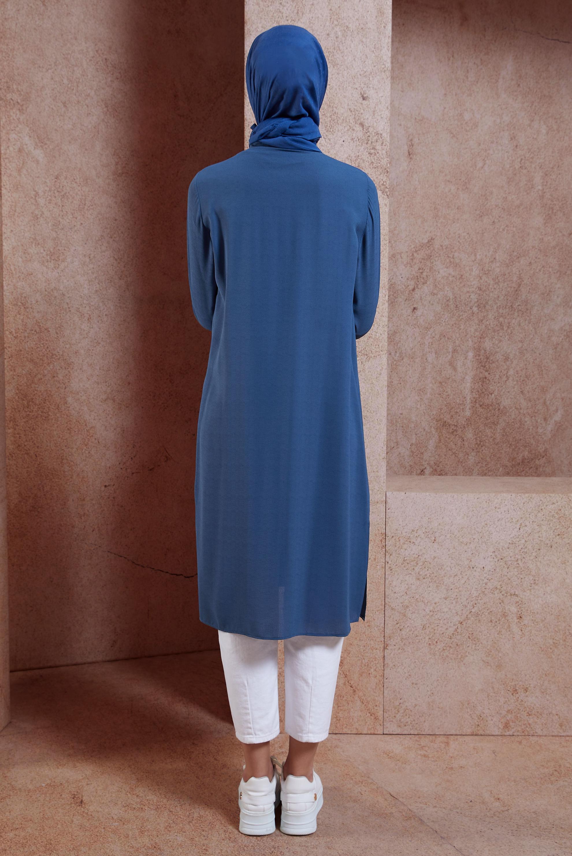 Tesettür giyim LACİVERT GÖMLEK YAKA TESETTÜR TUNİK 44594