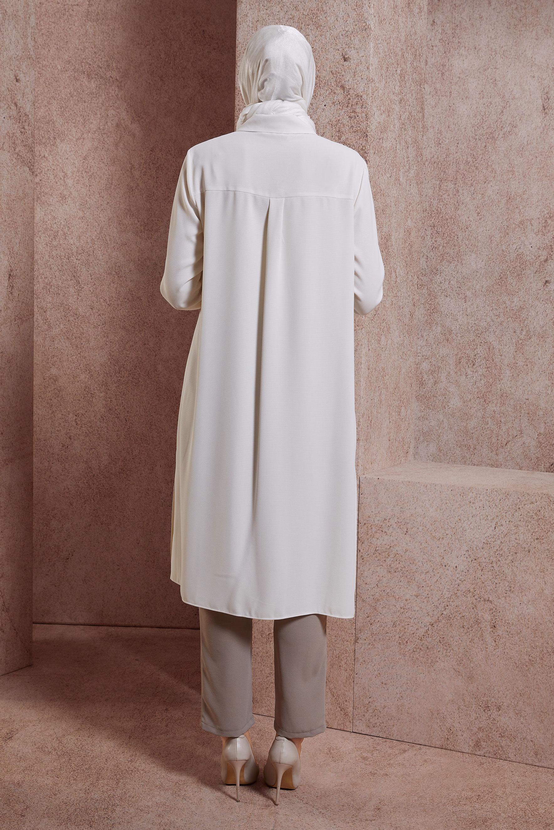 Tesettür giyim BEYAZ GÖMLEK YAKA UZUN TUNİK 44597