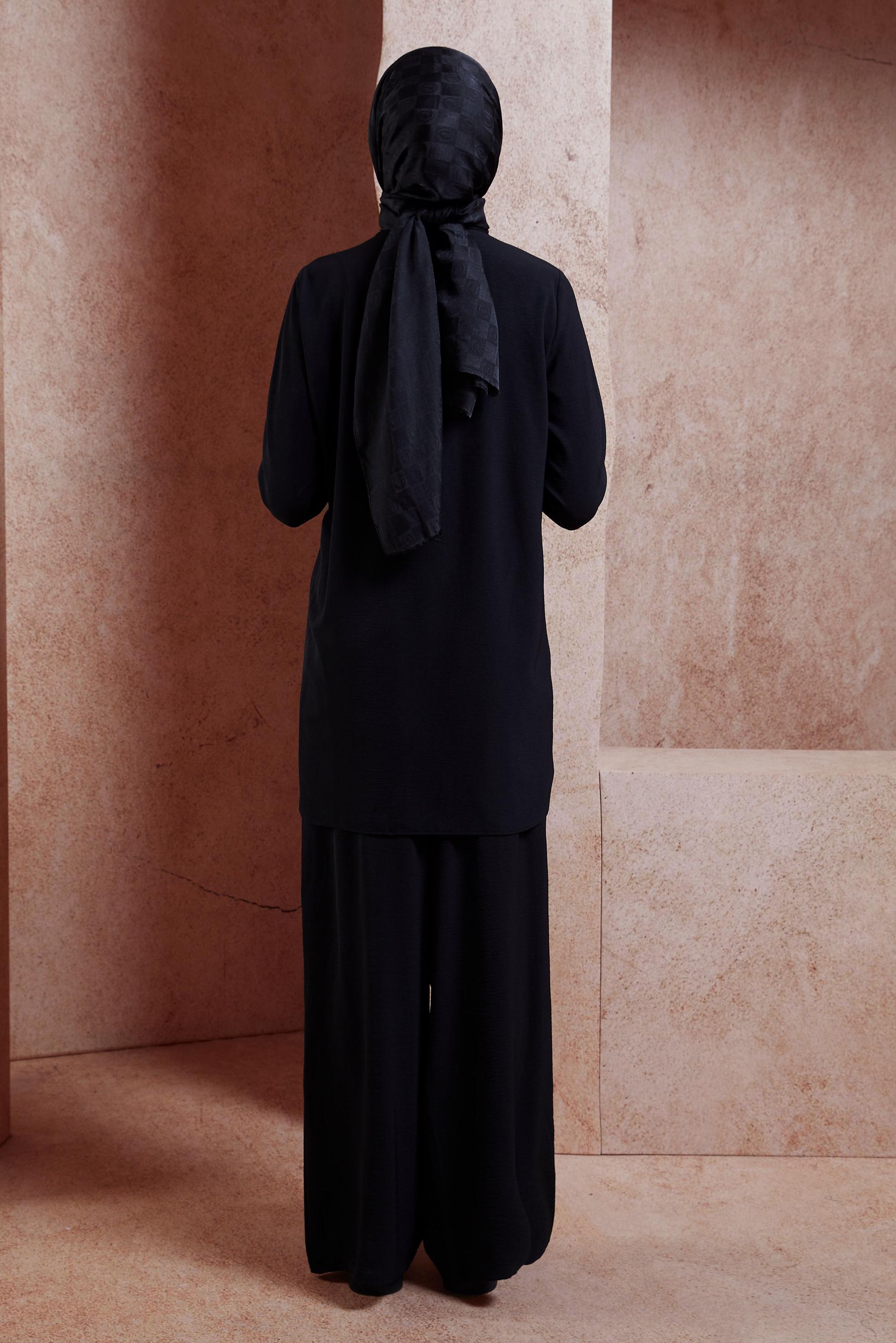 Tesettür giyim SİYAH GÖMLEK YAKA TESETTÜR TUNİK 44598