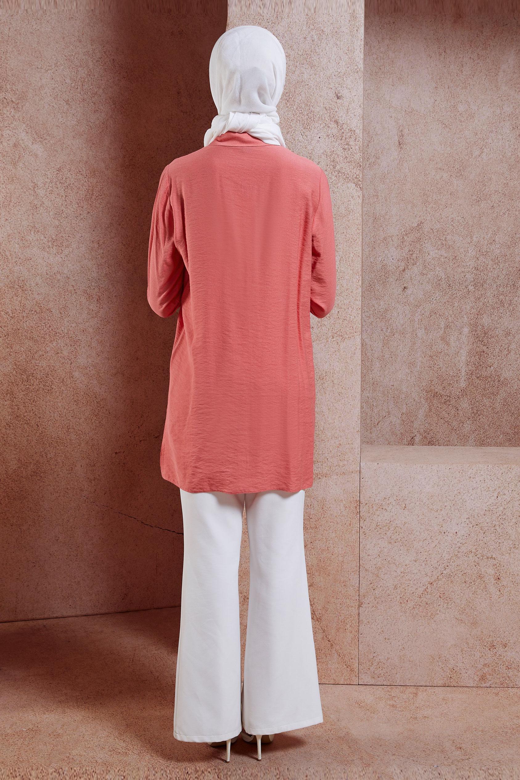 Tesettür giyim MERCAN GÖMLEK YAKA TESETTÜR TUNİK 44598