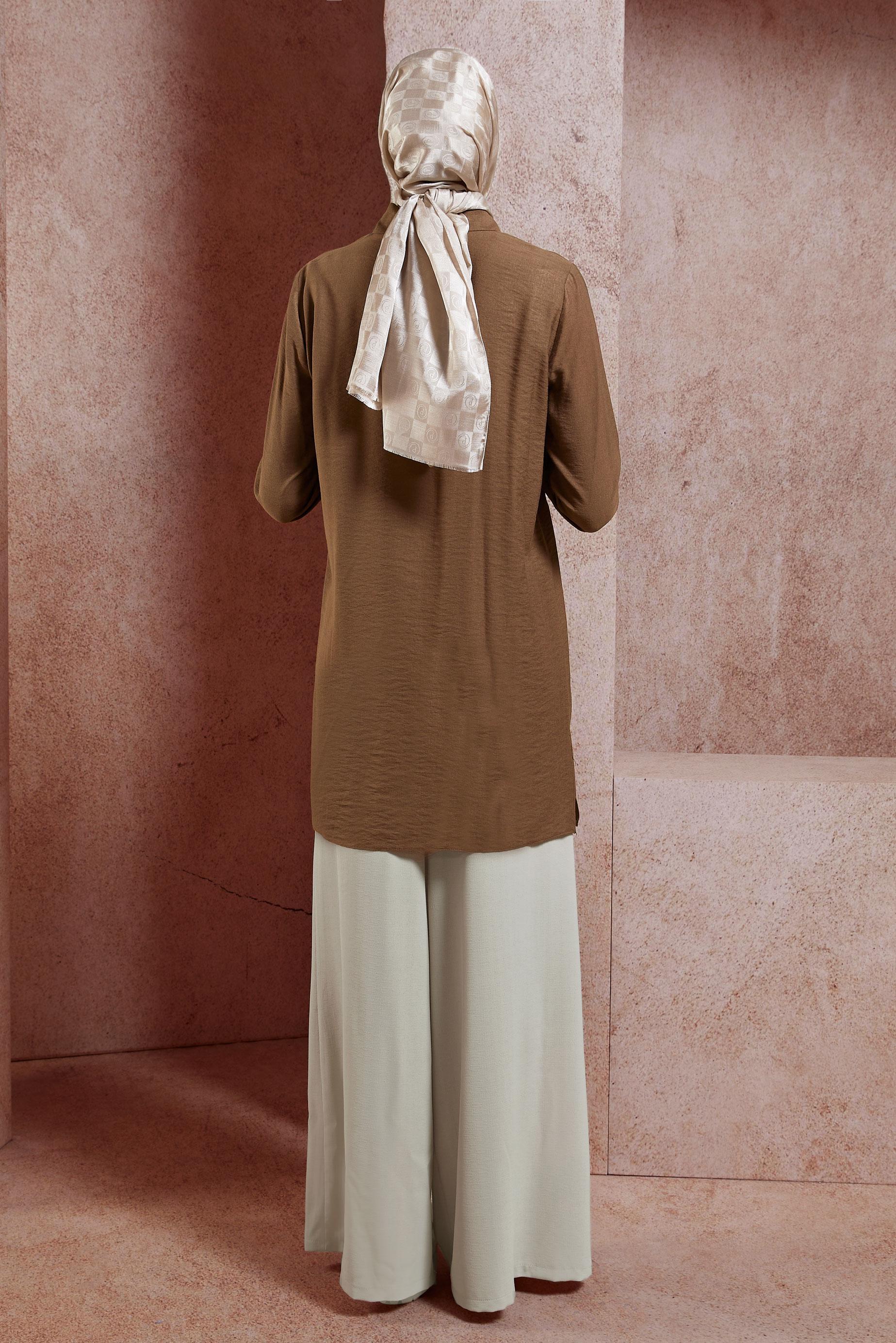 Tesettür giyim KAHVE GÖMLEK YAKA TESETTÜR TUNİK 44598