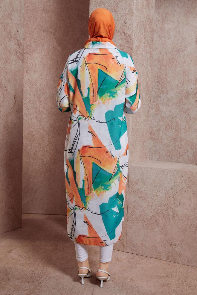 Tesettür giyim MAVİ DESENLİ UZUN TUNİK 44609 - ALVİNA