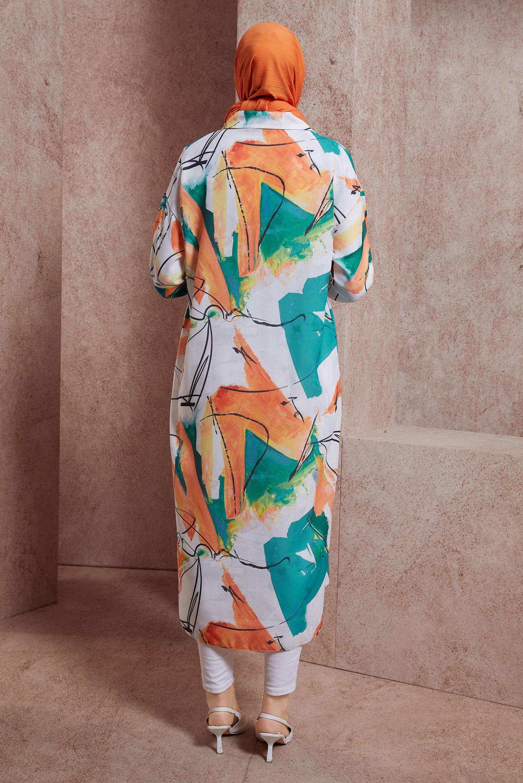 Tesettür giyim MAVİ DESENLİ UZUN TUNİK 44609